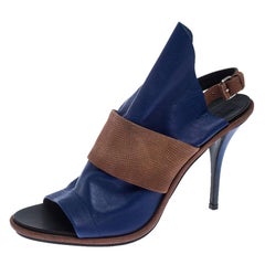 Balenciaga Blue/Brown Leather Open Toe Glove Slingback Sandals Size 40