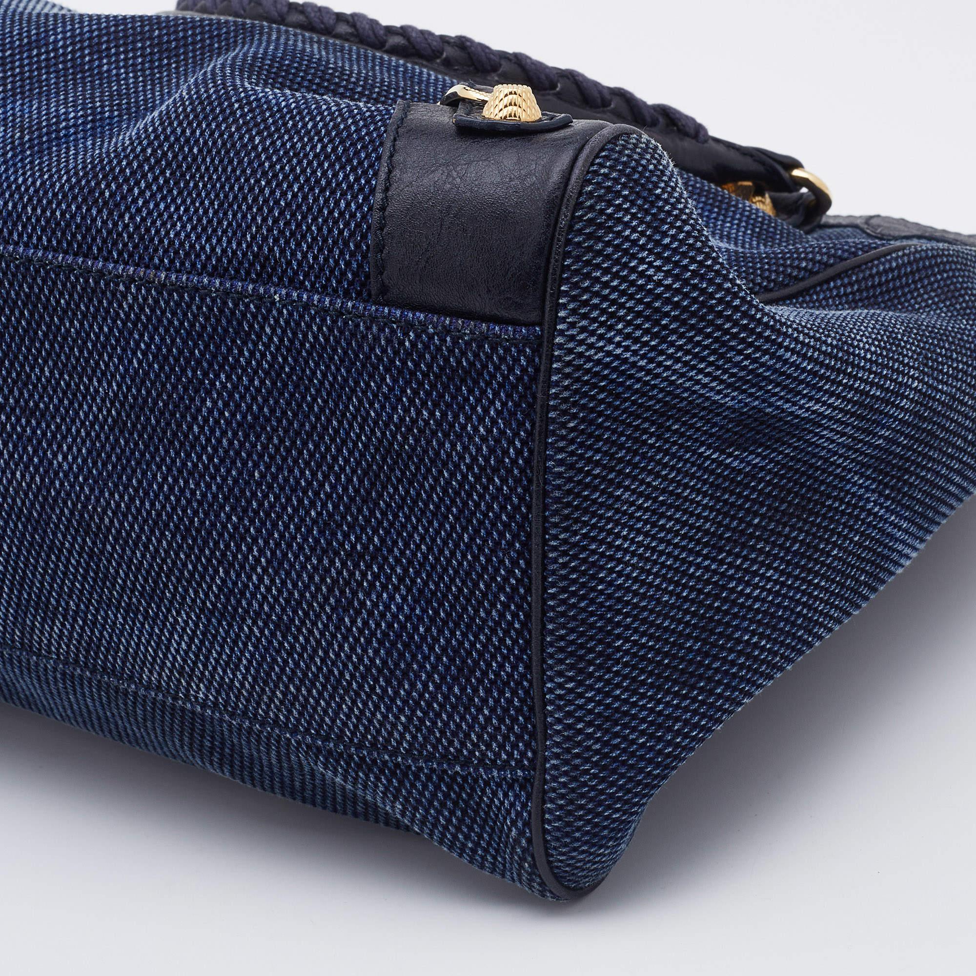 Balenciaga Blue Canvas and Leather RH Velo Bag In Good Condition In Dubai, Al Qouz 2