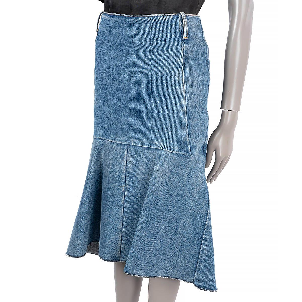 BALENCIAGA blue cotton 2019 FLUTED HIGH WAISTED DENIM Skirt 38 S In Excellent Condition For Sale In Zürich, CH