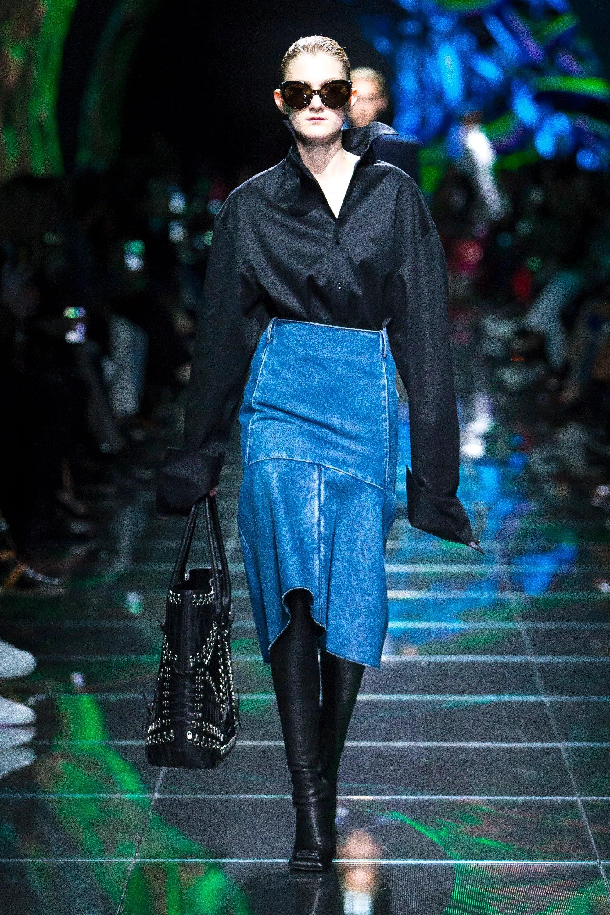 BALENCIAGA blue cotton 2019 FLUTED HIGH WAISTED DENIM Skirt 38 S For Sale 3