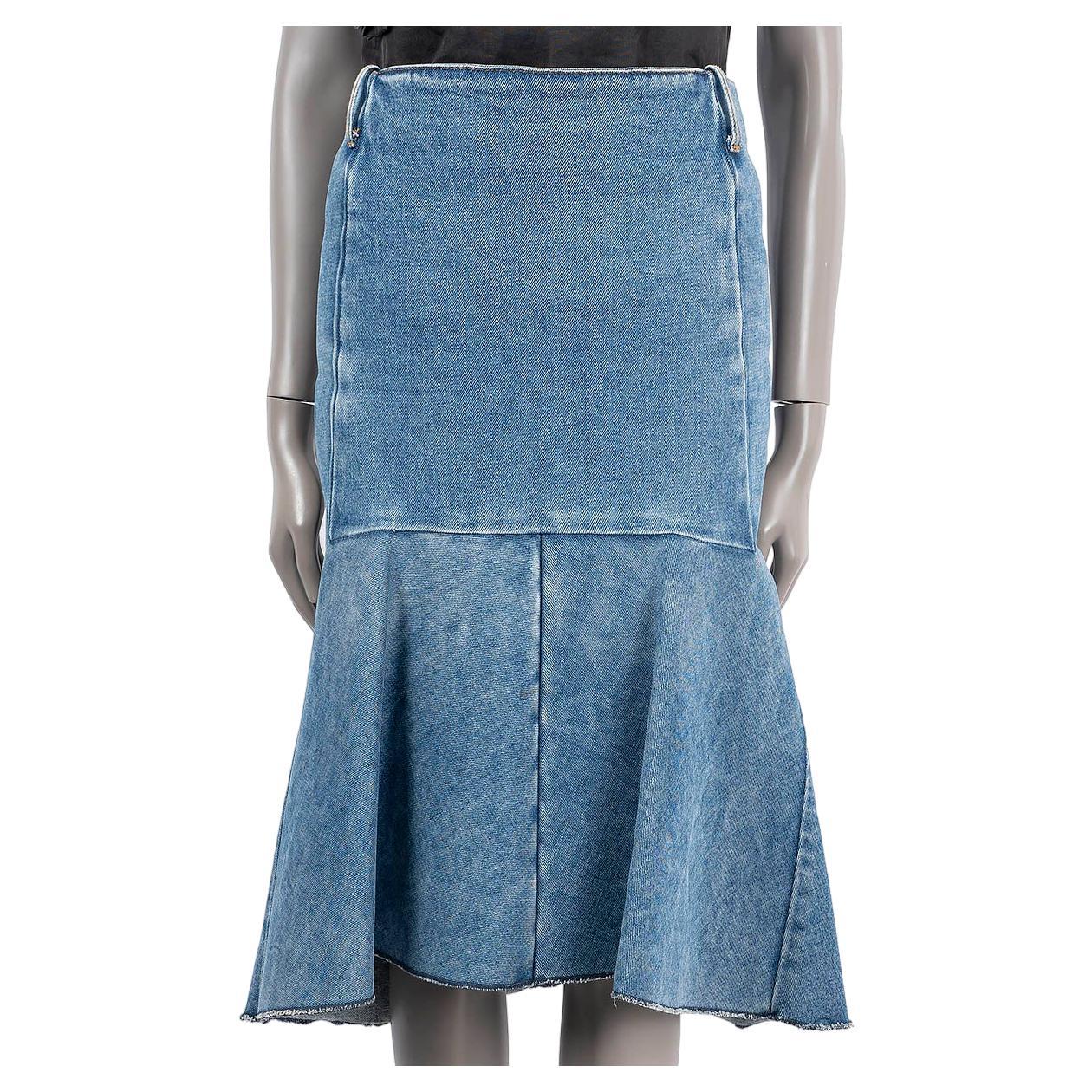 BALENCIAGA blue cotton 2019 FLUTED HIGH WAISTED DENIM Skirt 38 S For Sale
