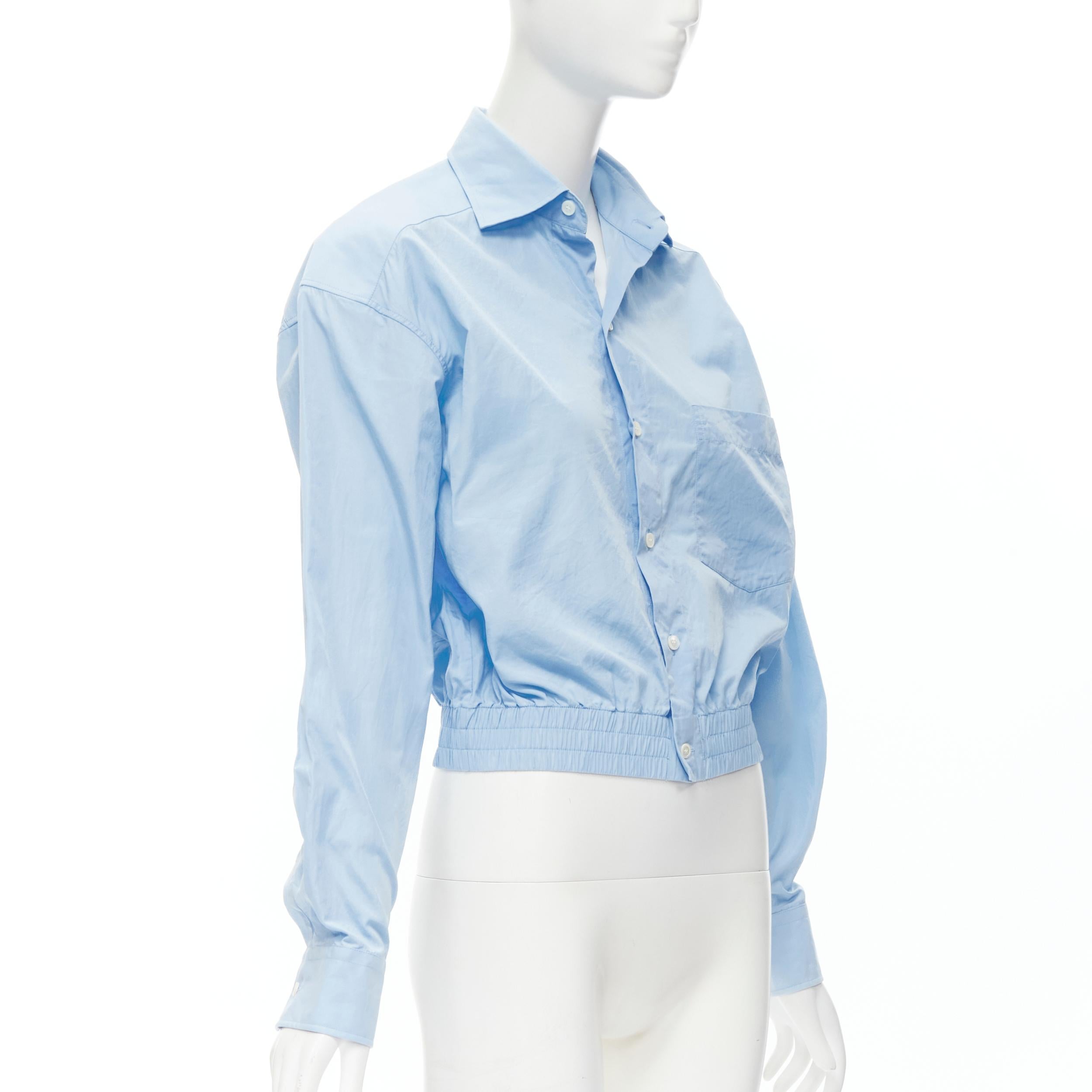 Blue BALENCIAGA blue cotton stiff shoulder elasticated hem boxy cropped shirt EU37 XS