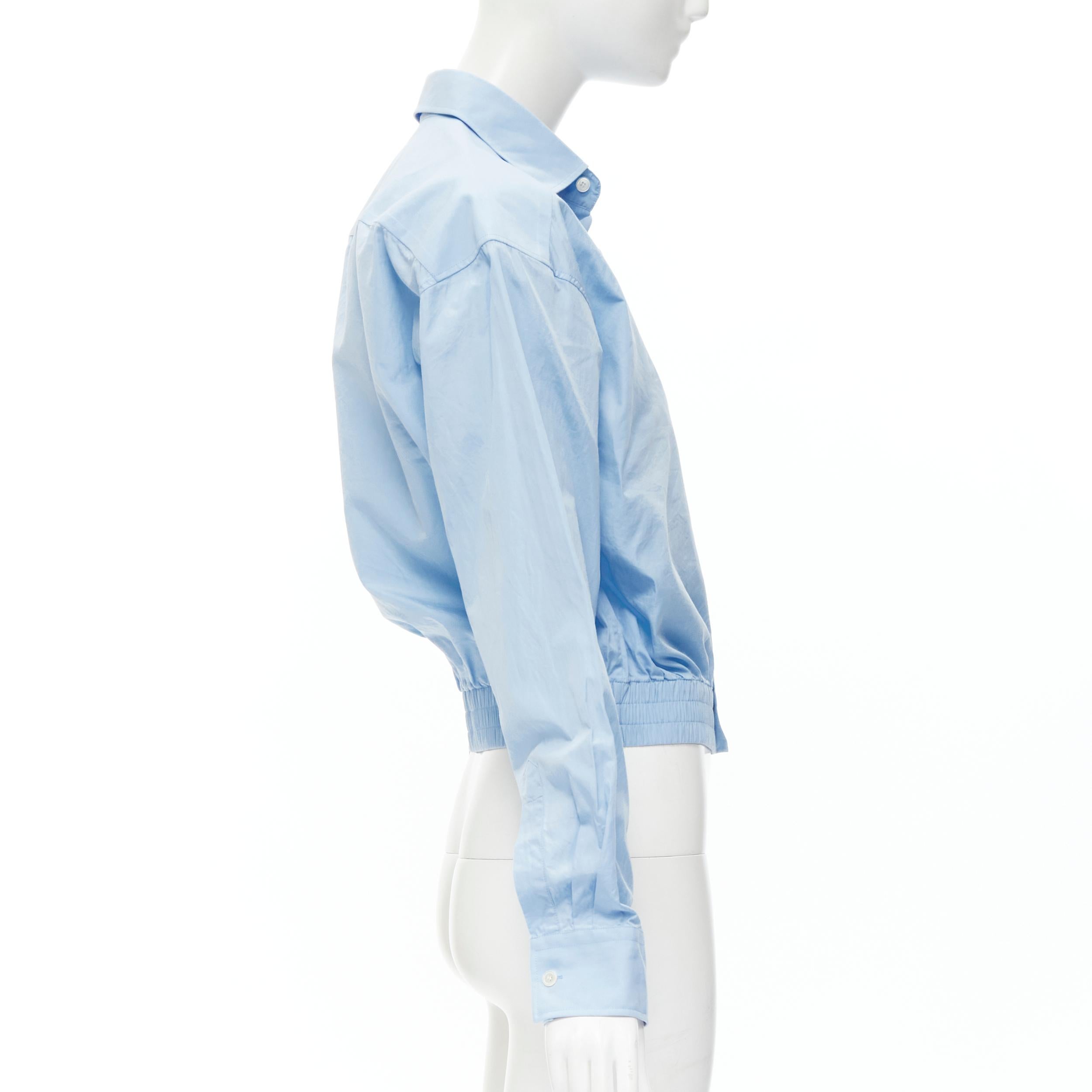 BALENCIAGA blue cotton stiff shoulder elasticated hem boxy cropped shirt EU37 XS In Excellent Condition In Hong Kong, NT