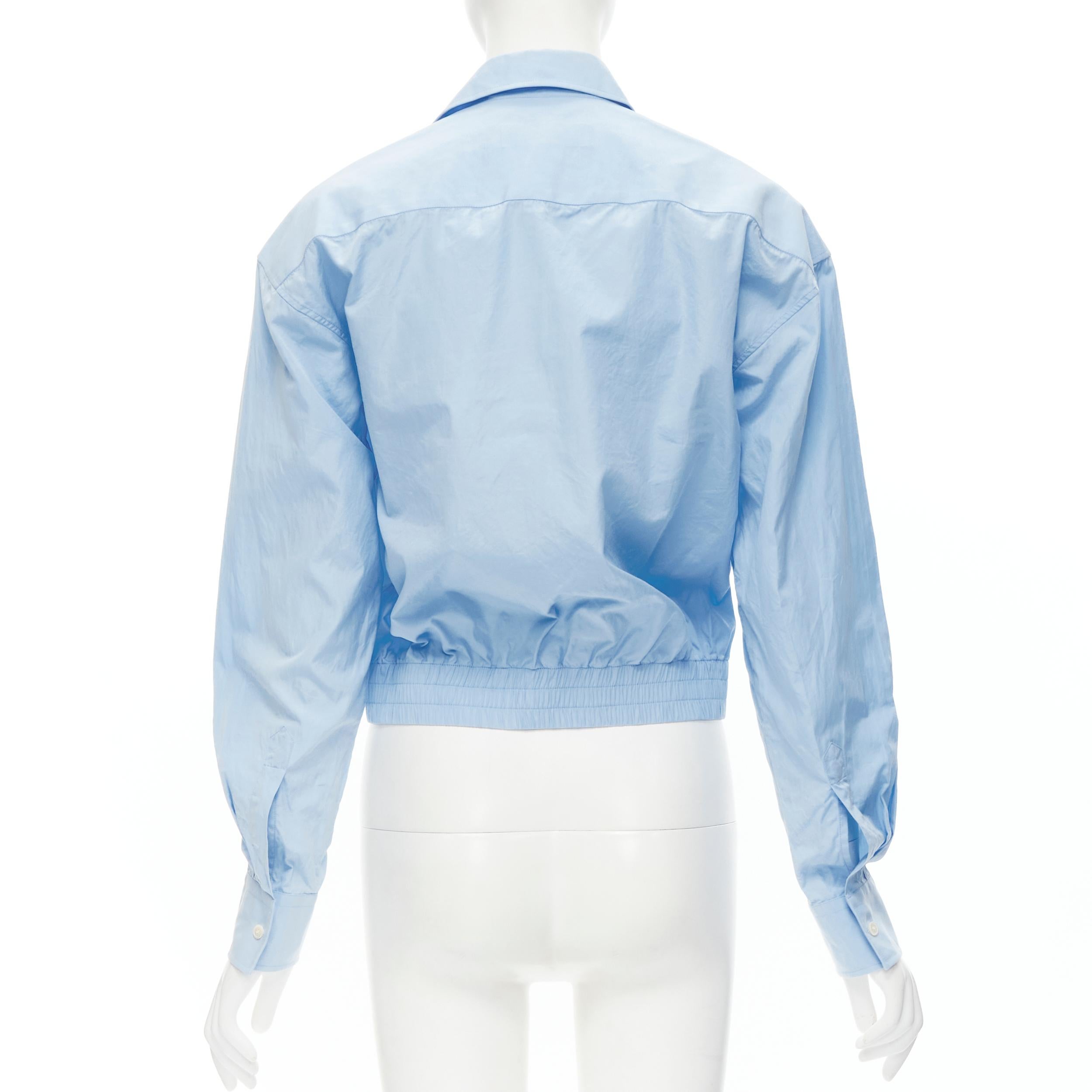 Women's BALENCIAGA blue cotton stiff shoulder elasticated hem boxy cropped shirt EU37 XS