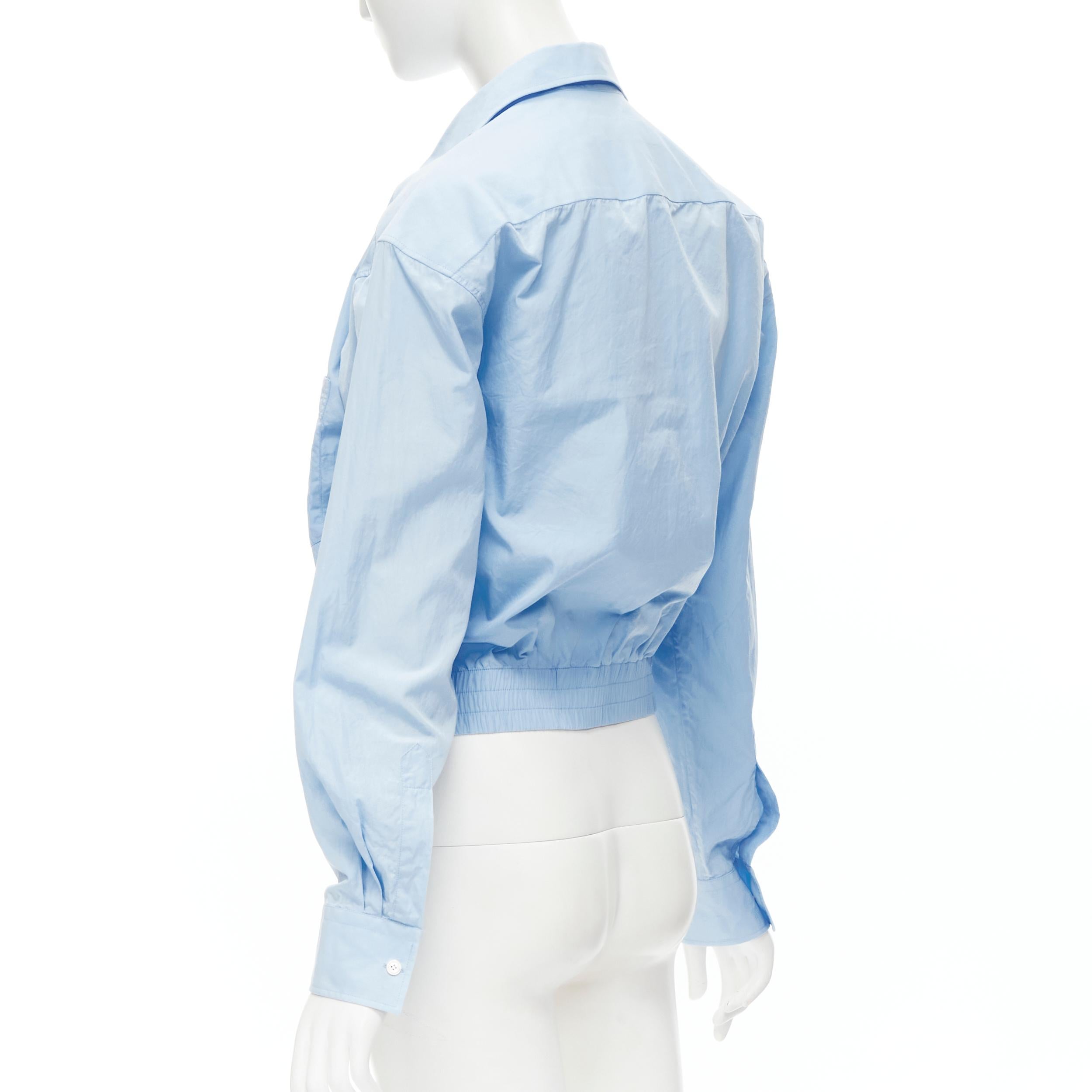 BALENCIAGA blue cotton stiff shoulder elasticated hem boxy cropped shirt EU37 XS 1