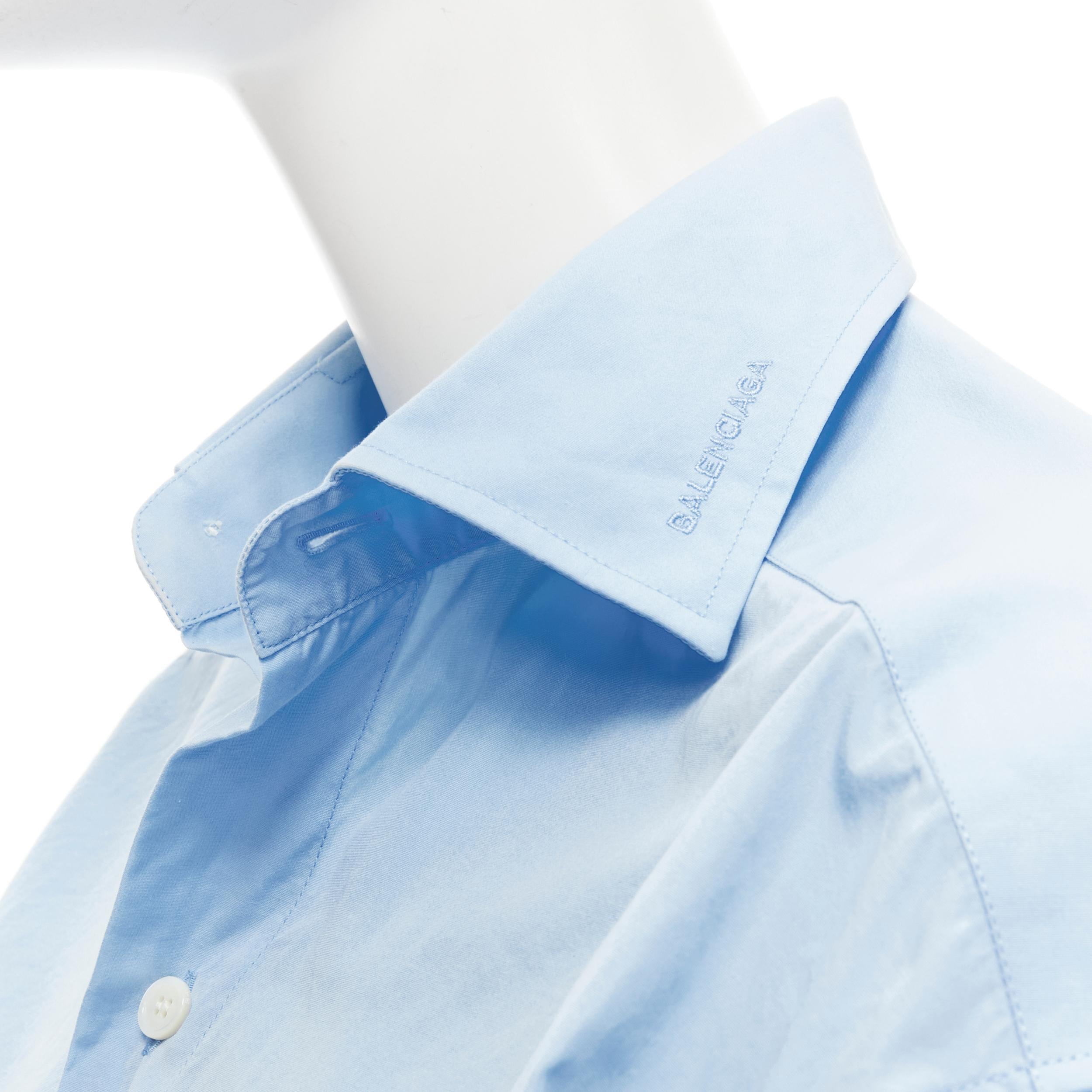 BALENCIAGA blue cotton stiff shoulder elasticated hem boxy cropped shirt EU37 XS 2