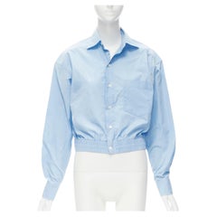 BALENCIAGA blue cotton stiff shoulder elasticated hem boxy cropped shirt EU37 XS