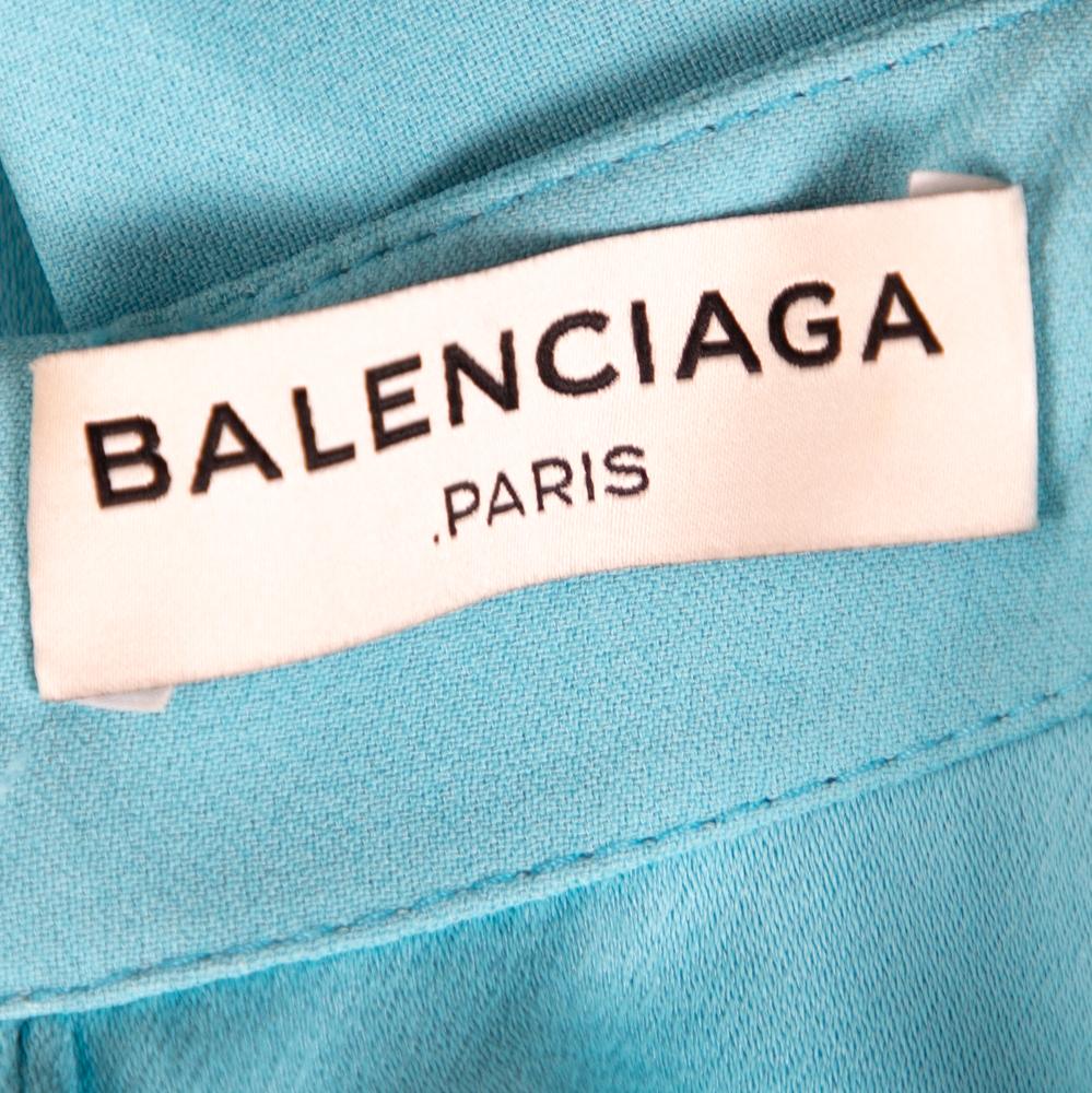 Balenciaga Blue Crepe Cape Sleeve Detail Top M In Good Condition In Dubai, Al Qouz 2
