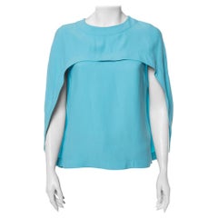 Balenciaga Blue Crepe Cape Sleeve Detail Top M