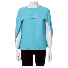 Balenciaga Blue Crepe Cape Sleeve Detail Top M