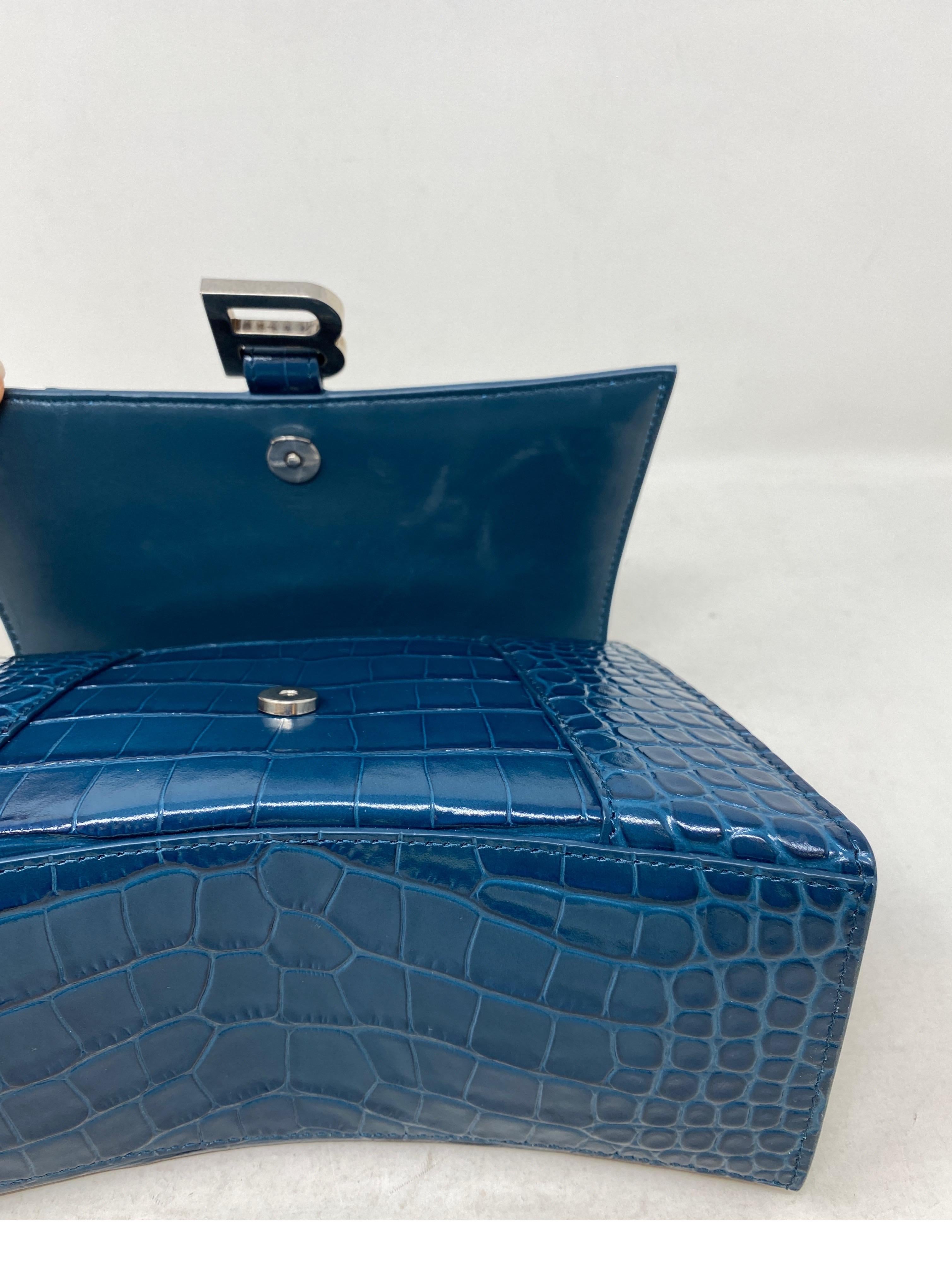 Balenciaga Blue Croc Embossed Hourglass Bag  3