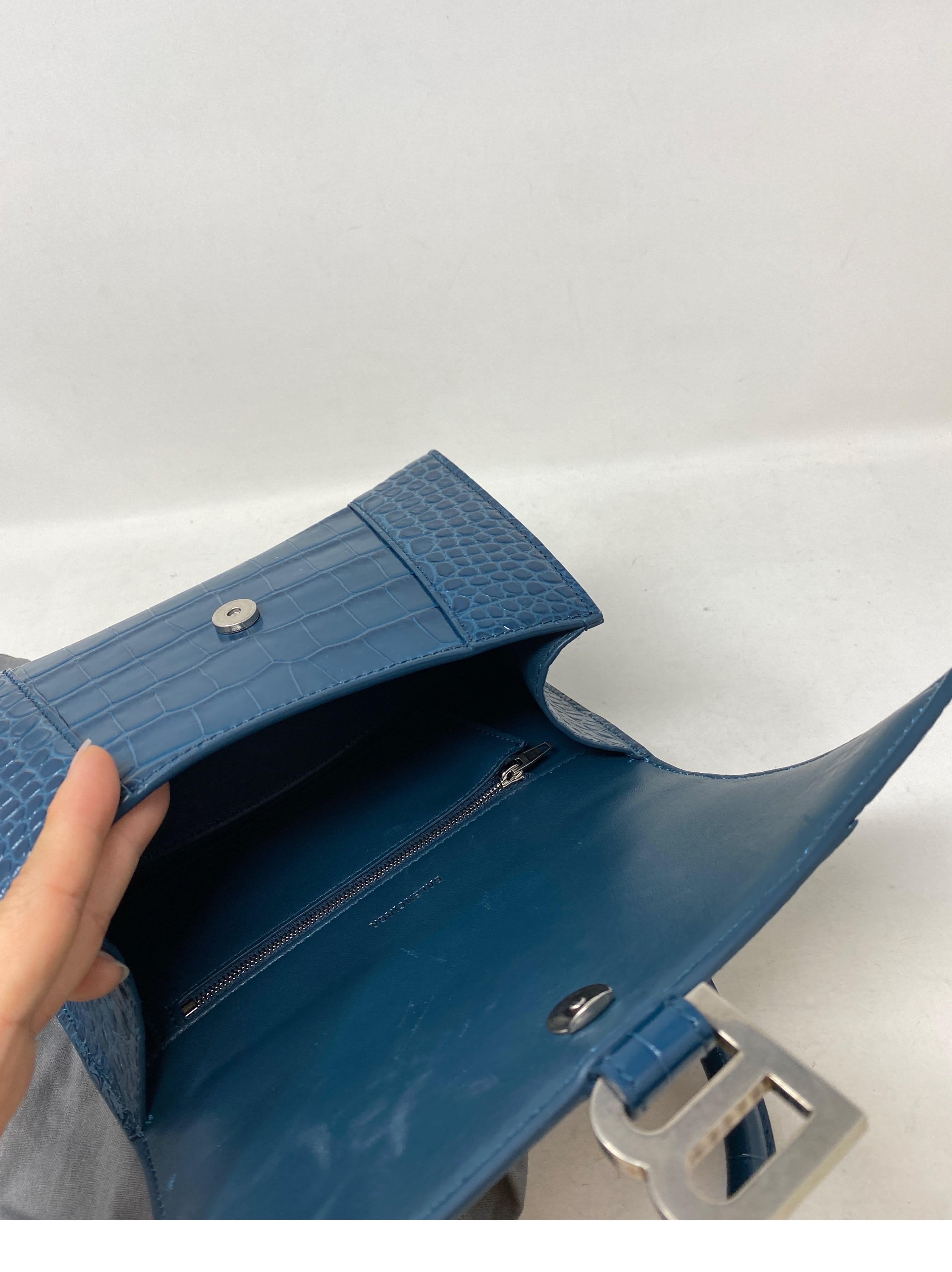 Balenciaga Blue Croc Embossed Hourglass Bag  5