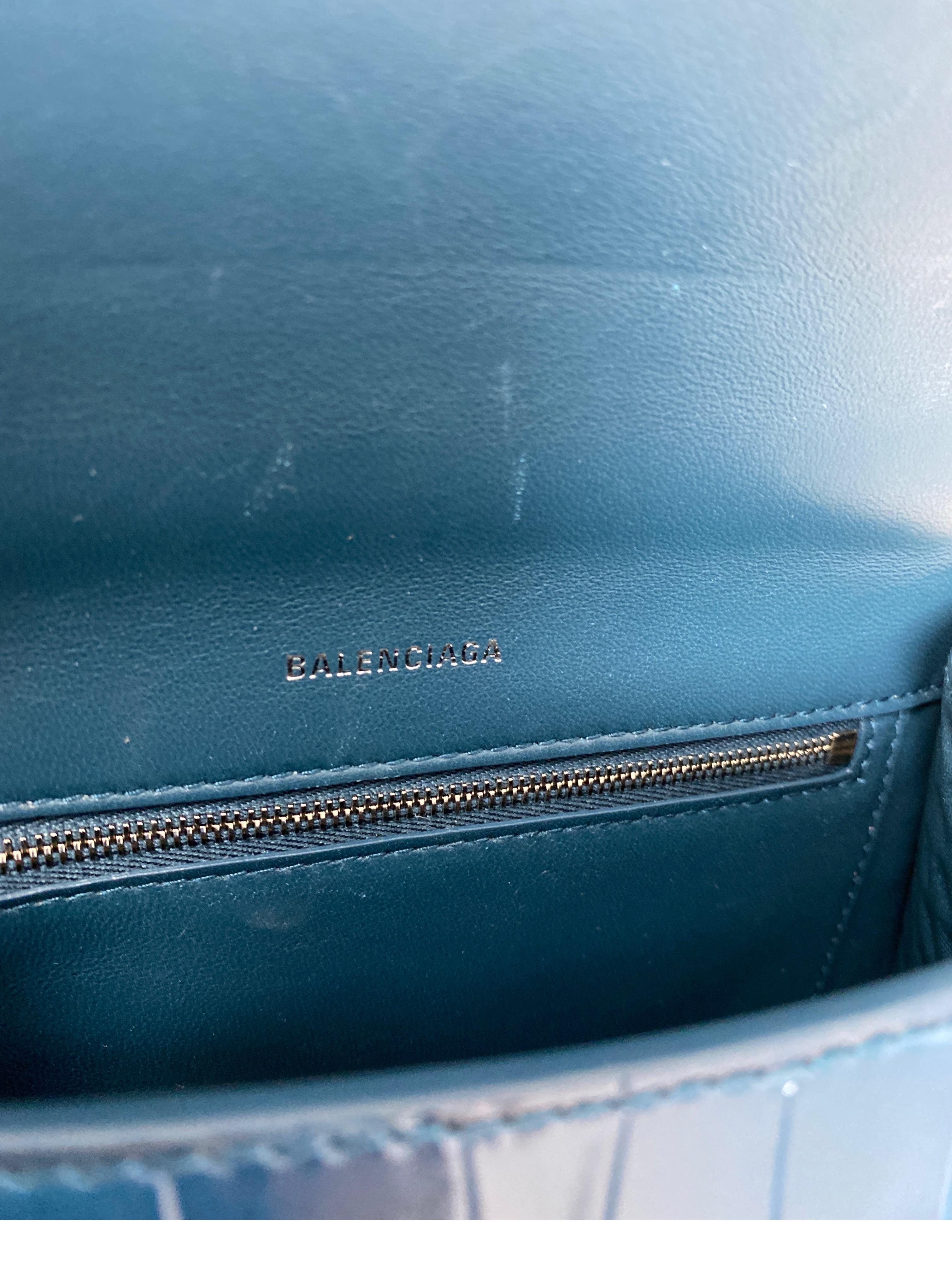 Balenciaga Blue Croc Embossed Hourglass Bag 6