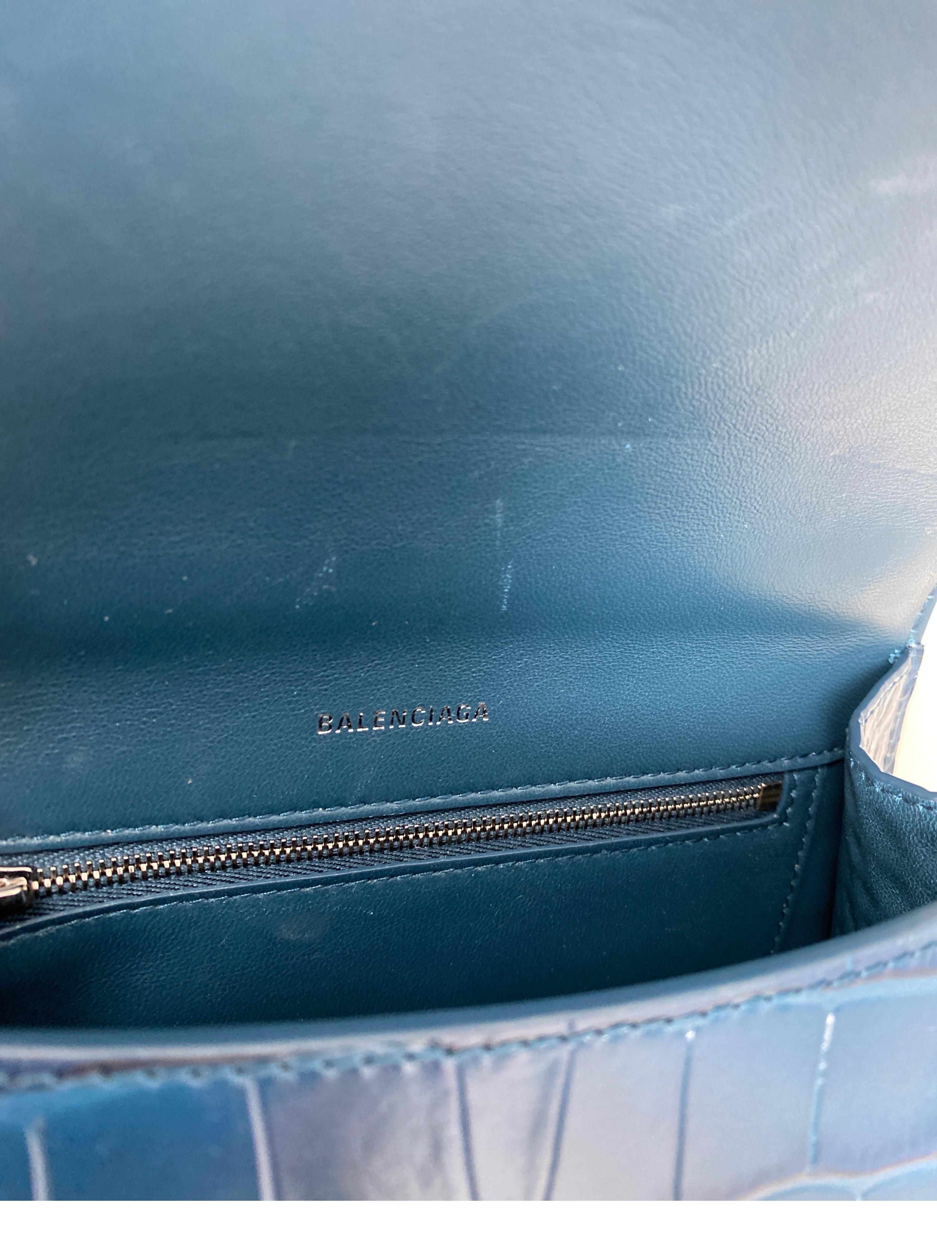 Balenciaga Blue Croc Embossed Hourglass Bag 7