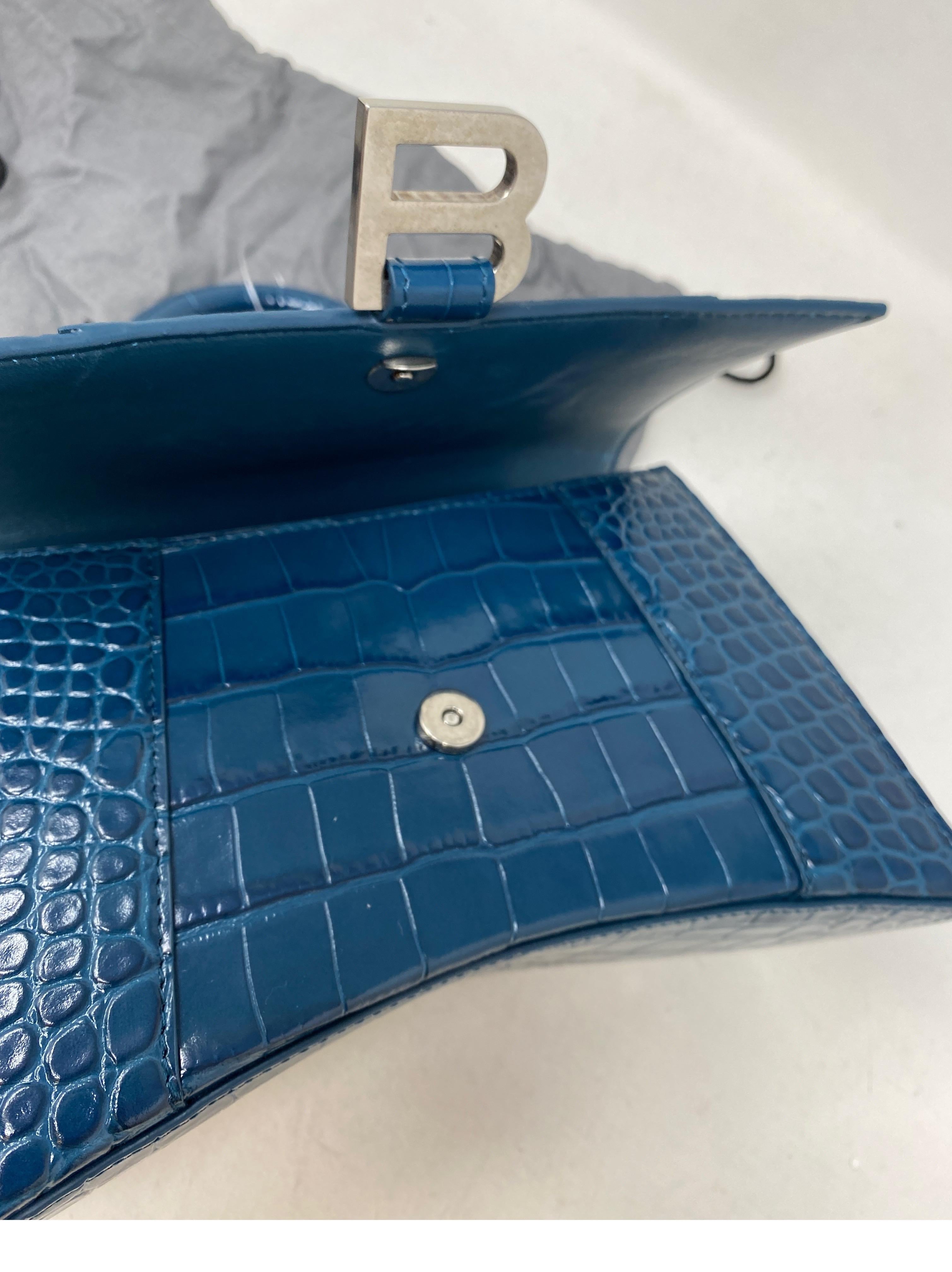 Balenciaga Blue Croc Embossed Hourglass Bag  8