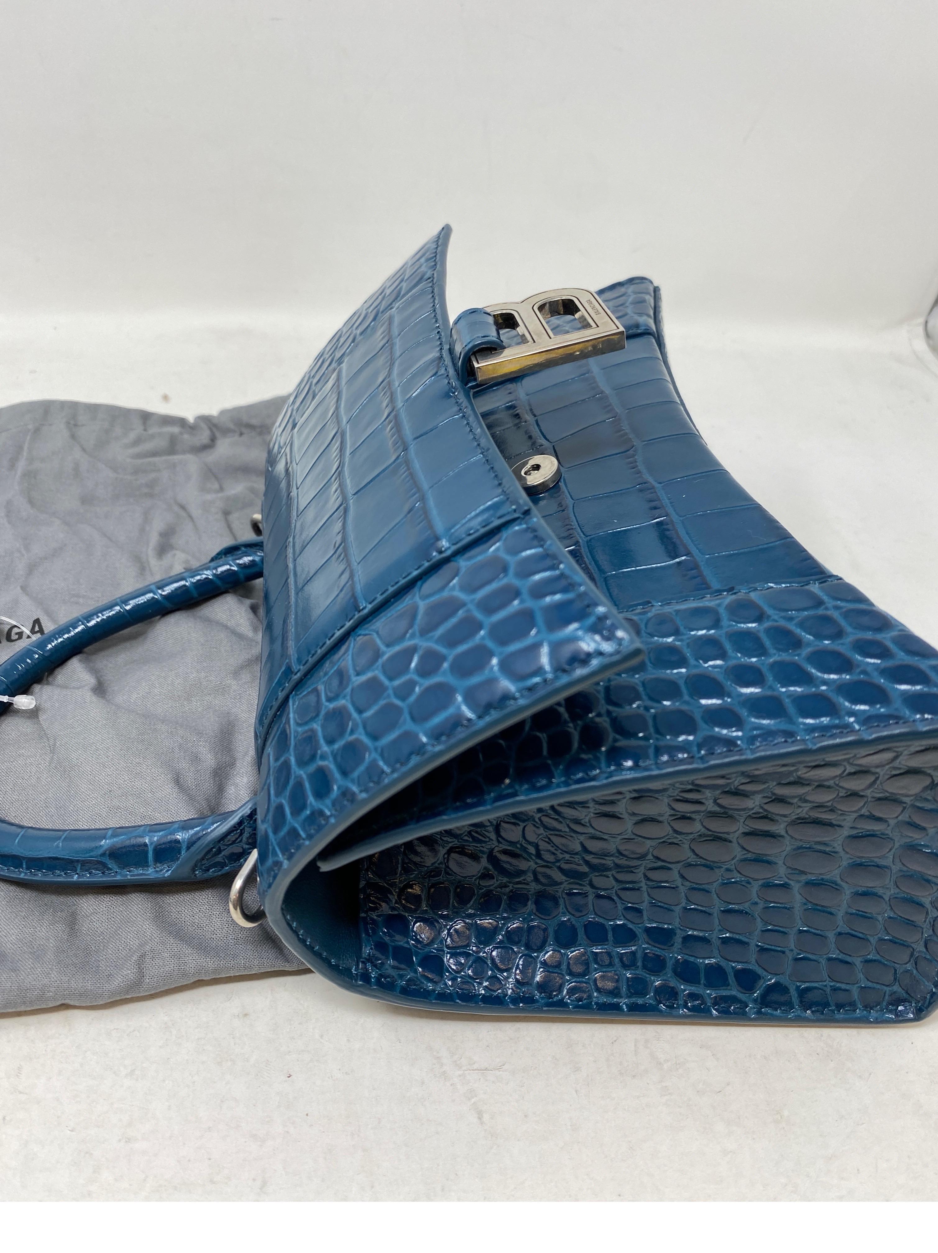 Balenciaga Blue Croc Embossed Hourglass Bag  9