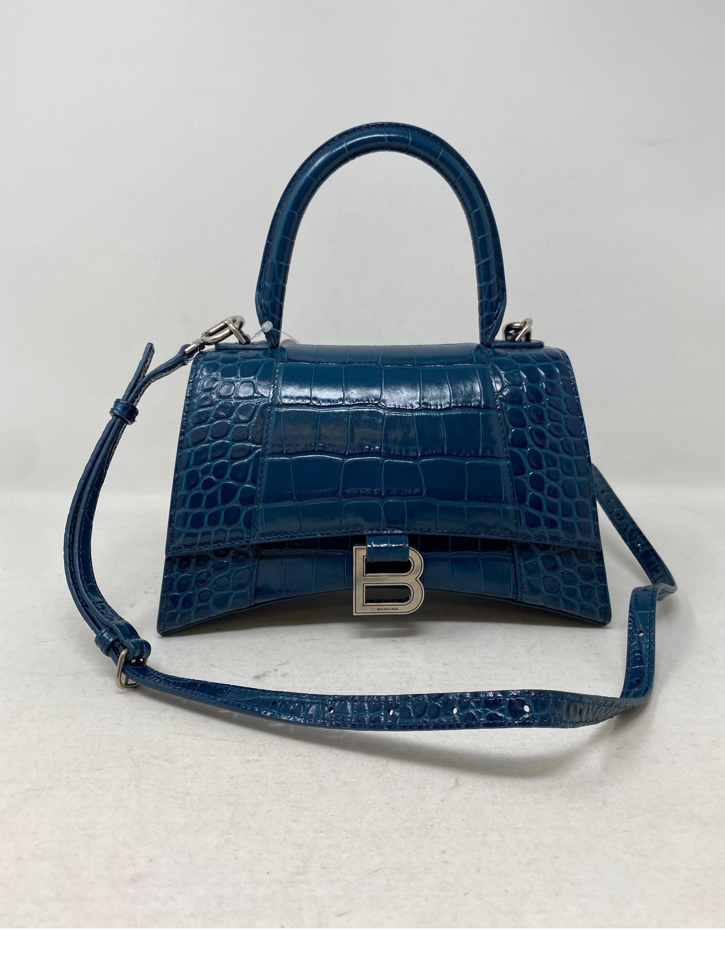 Balenciaga Blue Croc Embossed Hourglass Bag  10