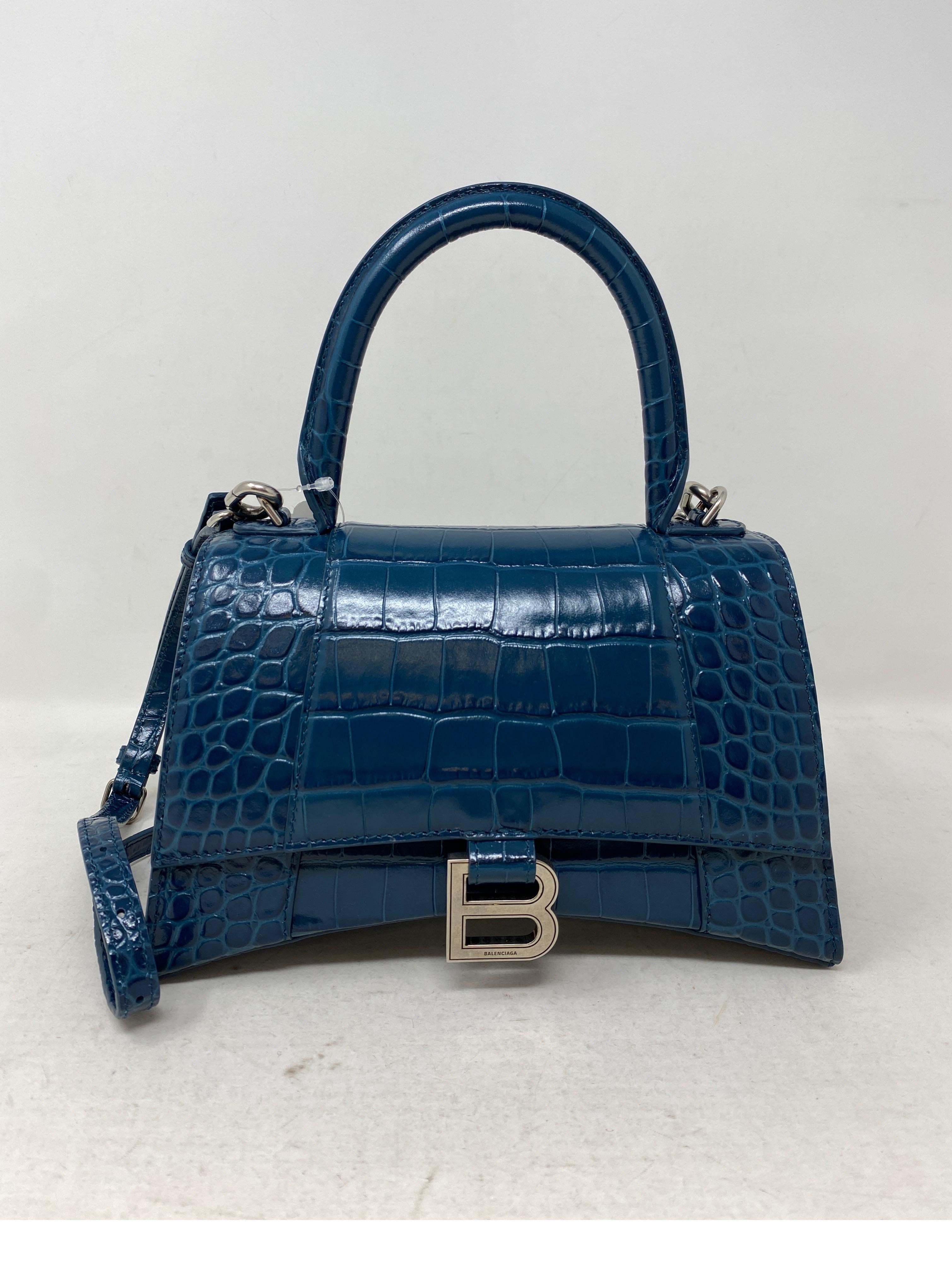 Balenciaga Blue Croc Embossed Hourglass Bag  12