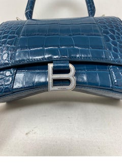 Balenciaga Blue Croc Embossed Hourglass Bag