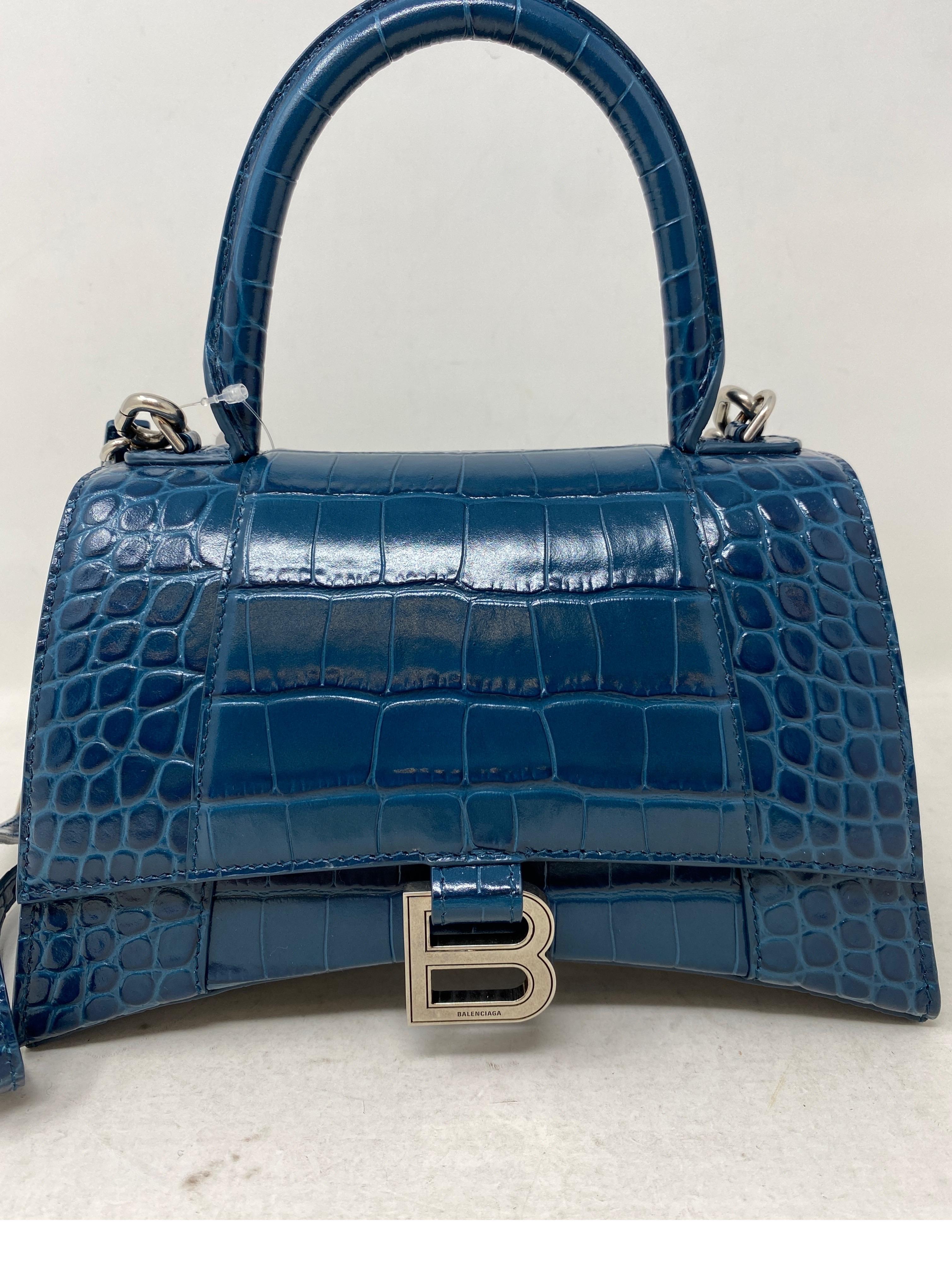 Balenciaga Blue Croc Embossed Hourglass Bag  13