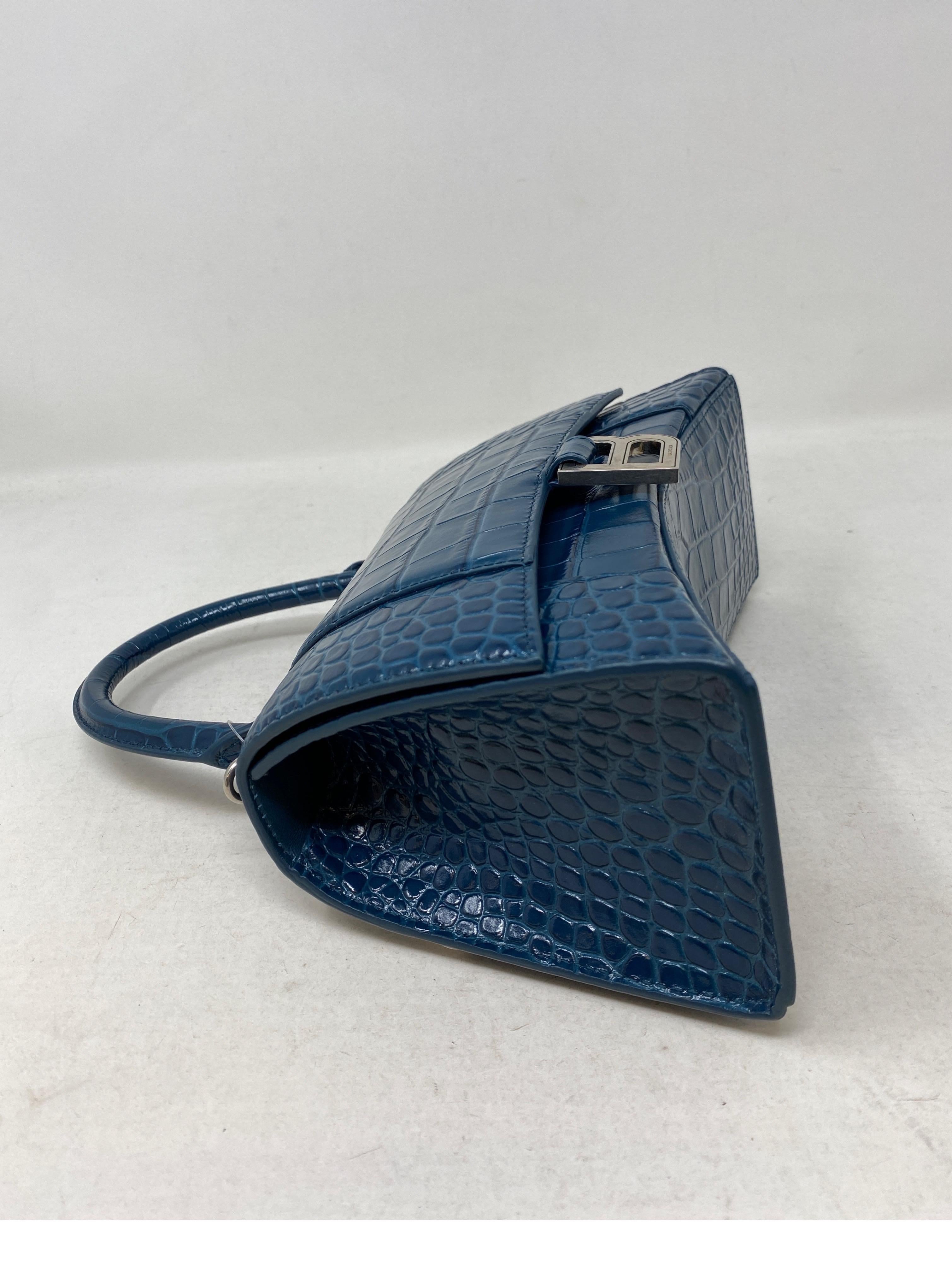 Balenciaga Blue Croc Embossed Hourglass Bag  In New Condition In Athens, GA