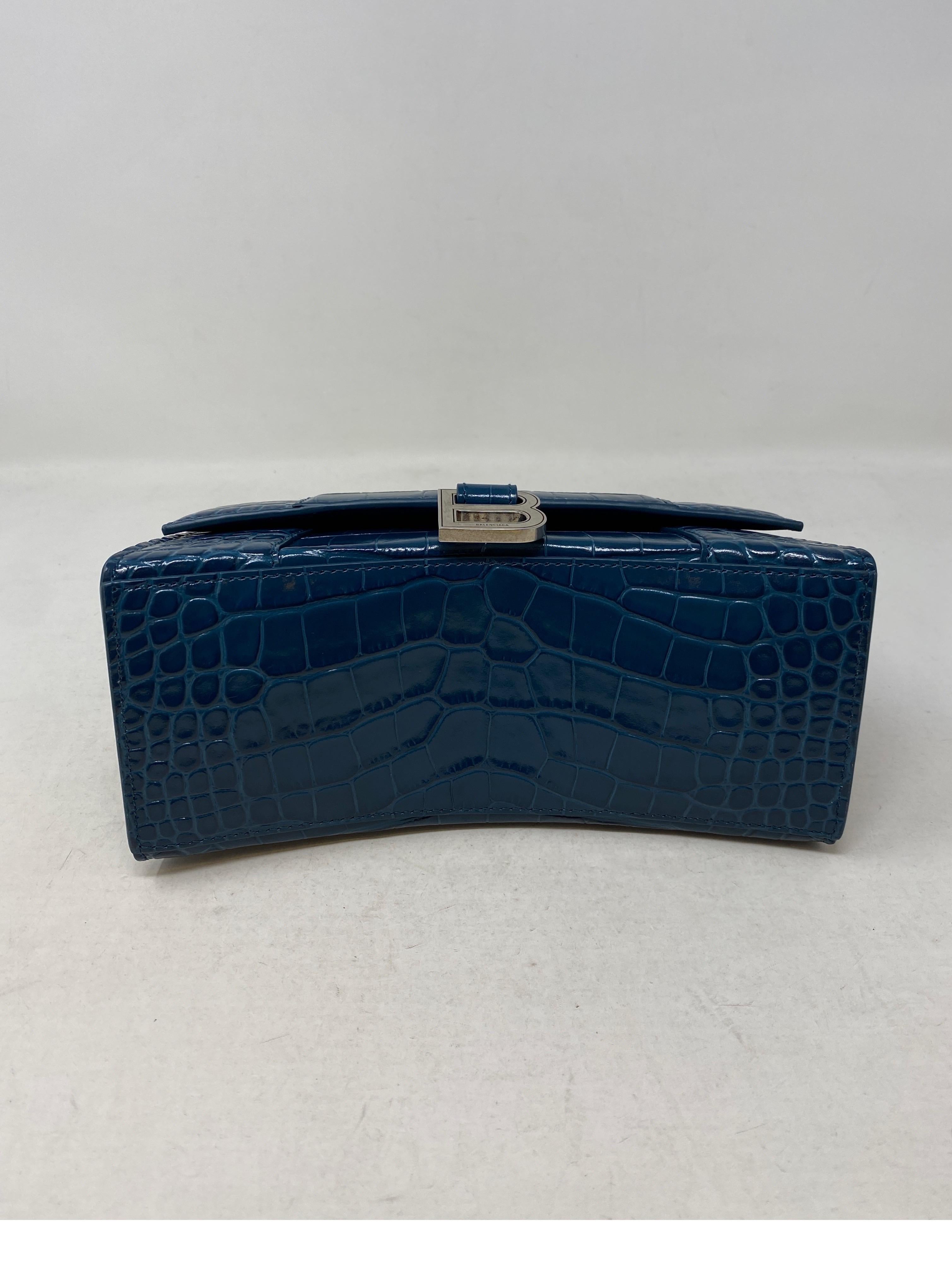 Women's or Men's Balenciaga Blue Croc Embossed Hourglass Bag 