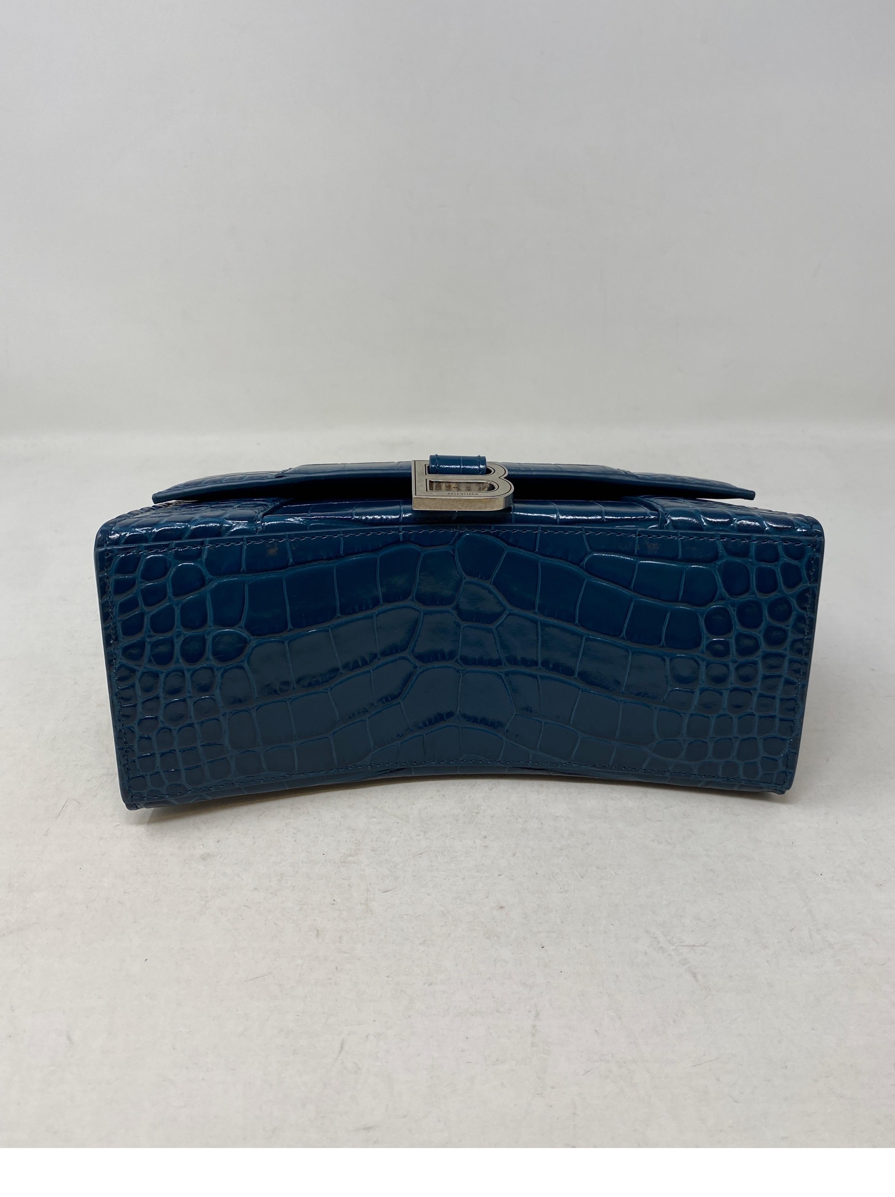 Women's or Men's Balenciaga Blue Croc Embossed Hourglass Bag