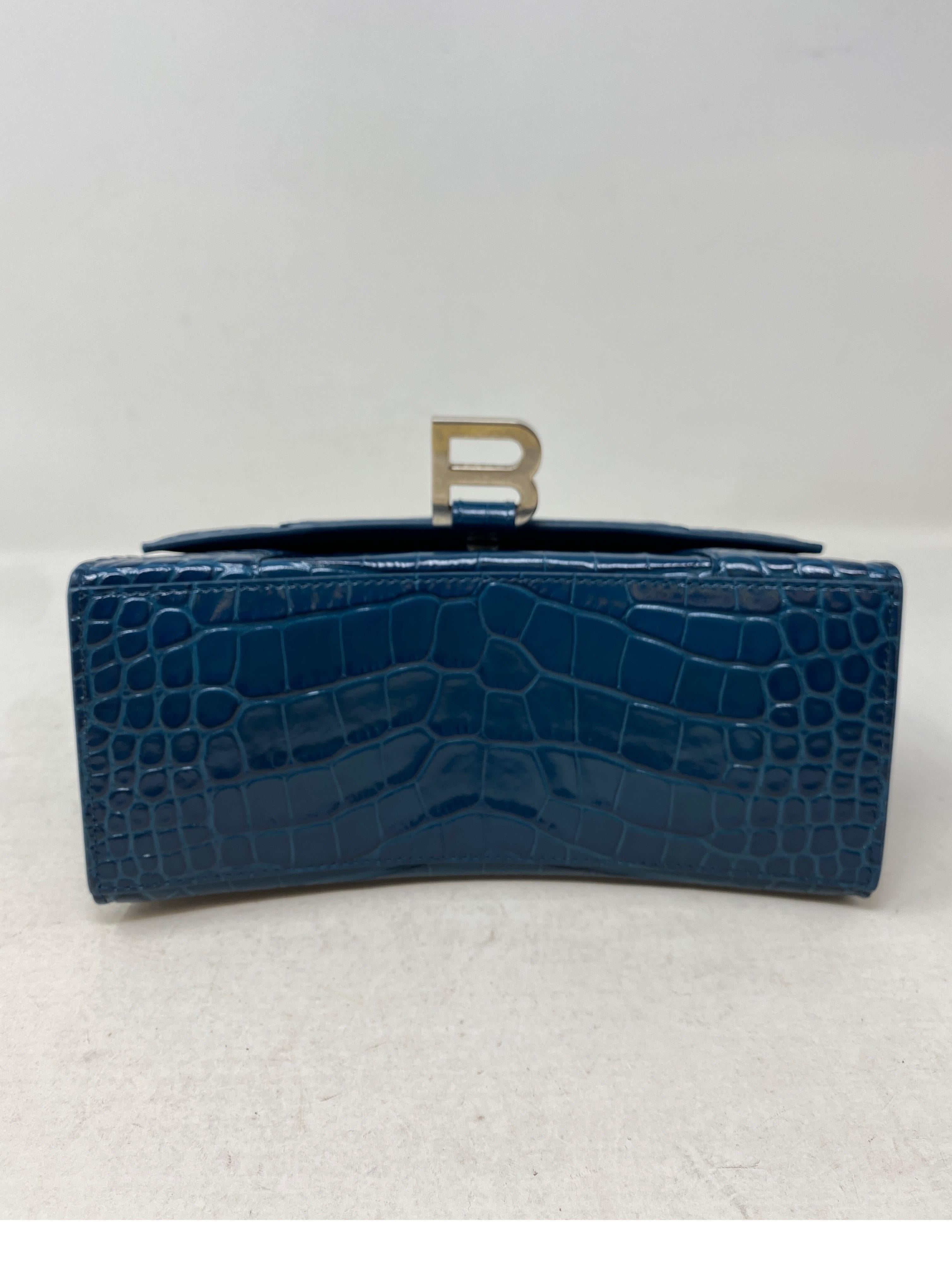 Balenciaga Blue Croc Embossed Hourglass Bag  2