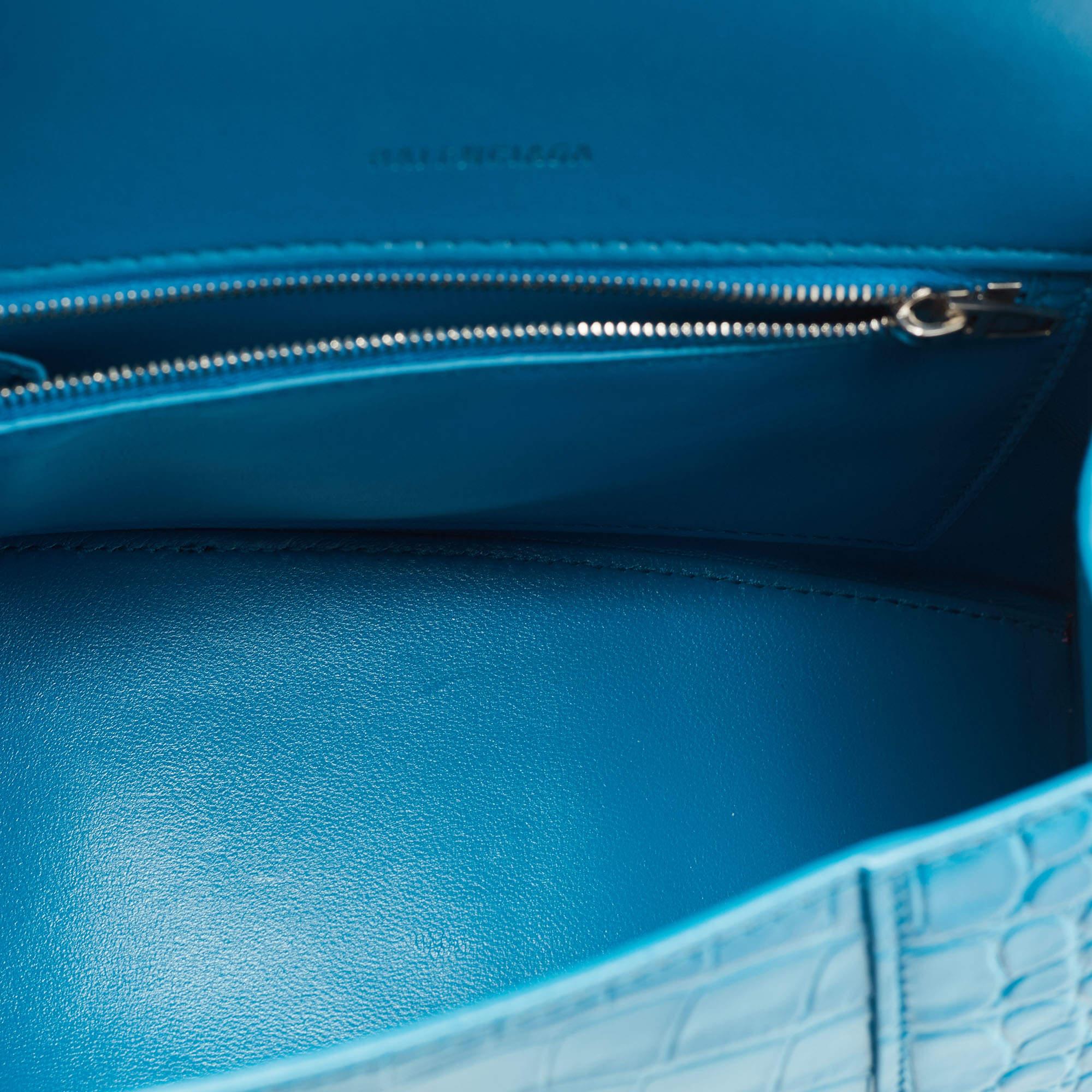 Balenciaga Blue Croc Embossed Leather Hourglass Top Handle Bag 7