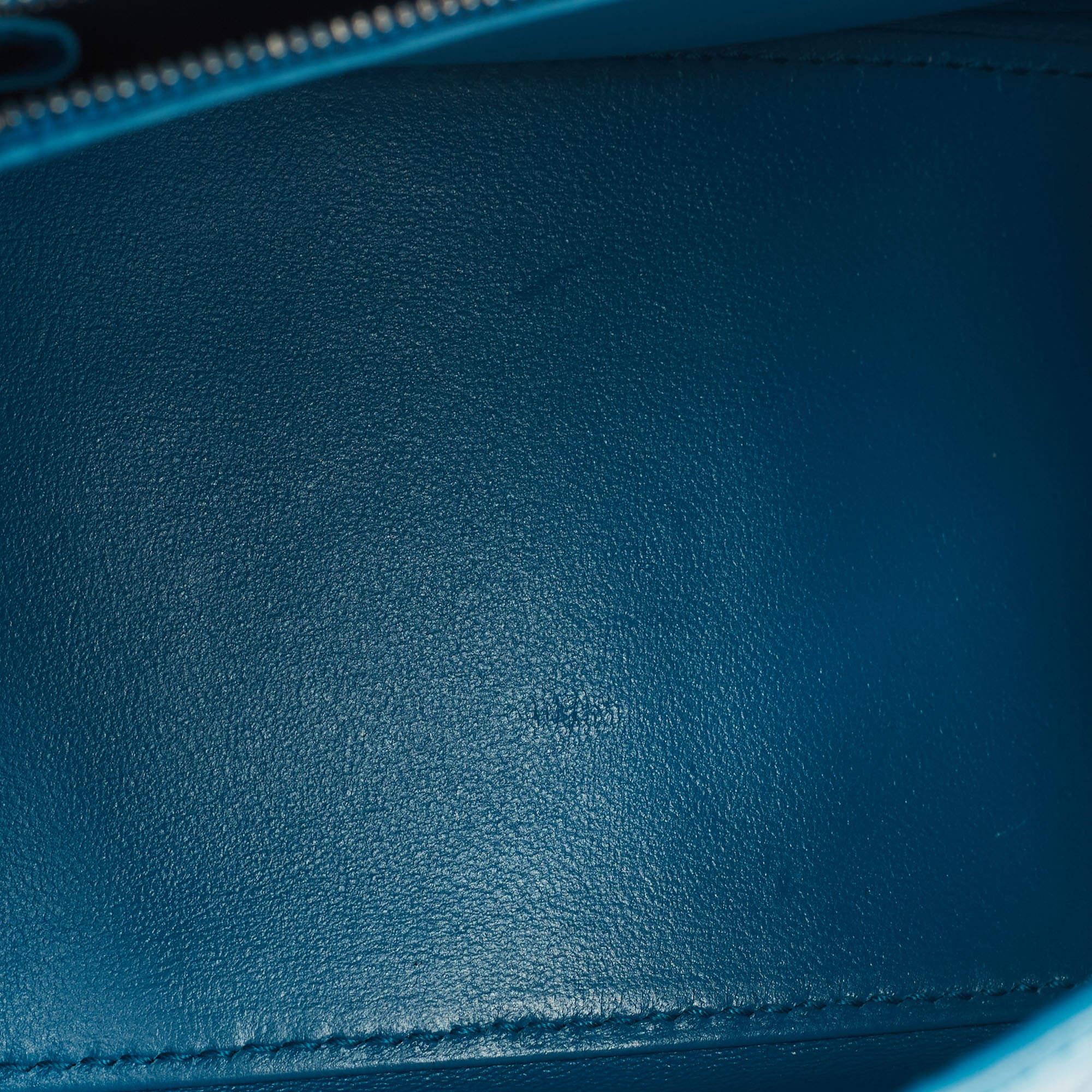 Balenciaga Blue Croc Embossed Leather Hourglass Top Handle Bag 8