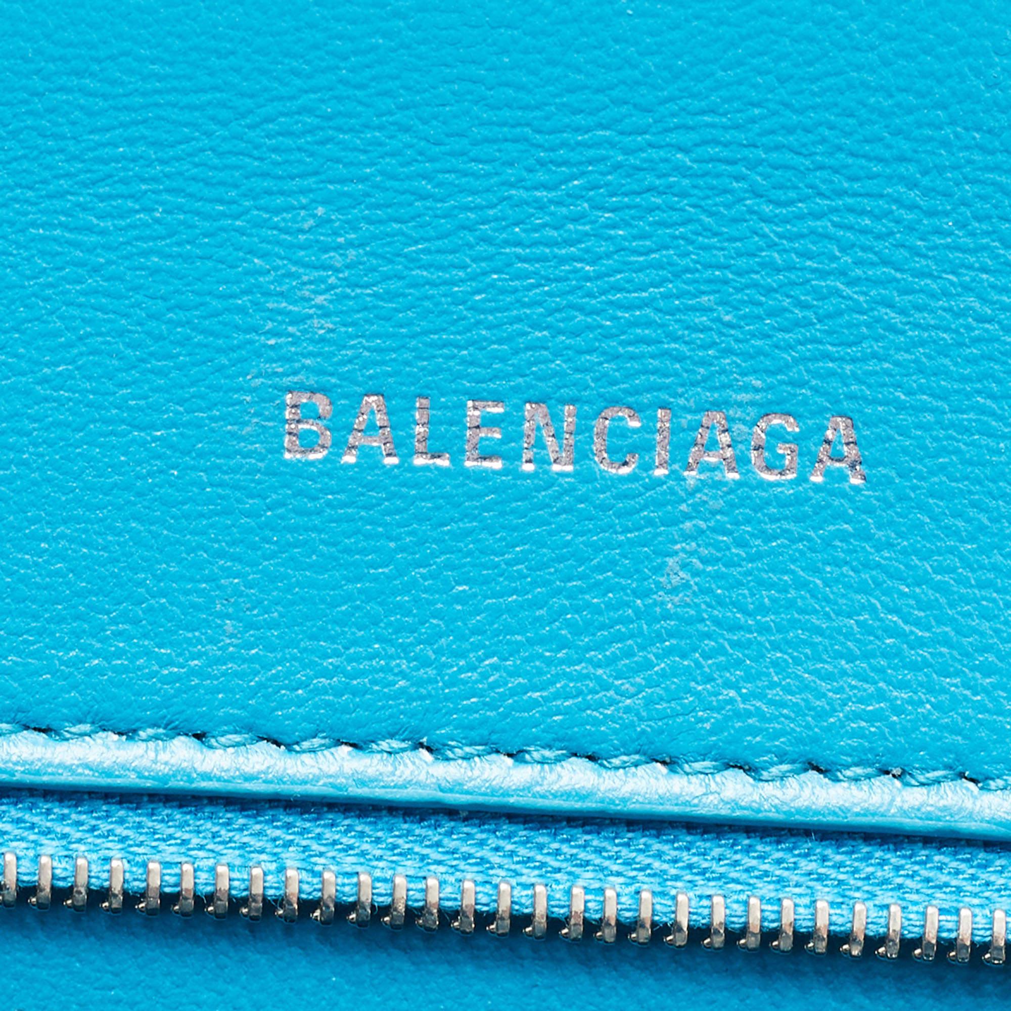 Balenciaga Blue Croc Embossed Leather Hourglass Top Handle Bag 10
