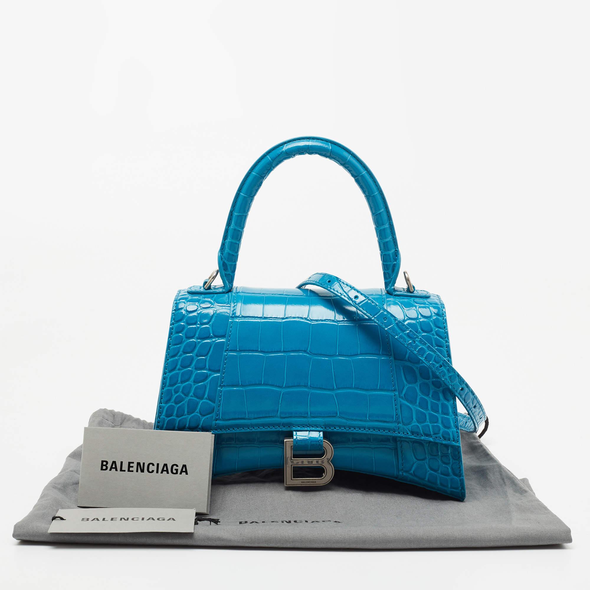 Balenciaga Blue Croc Embossed Leather Hourglass Top Handle Bag 11