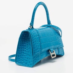 Balenciaga Blue Croc Embossed Leather Hourglass Top Handle Bag