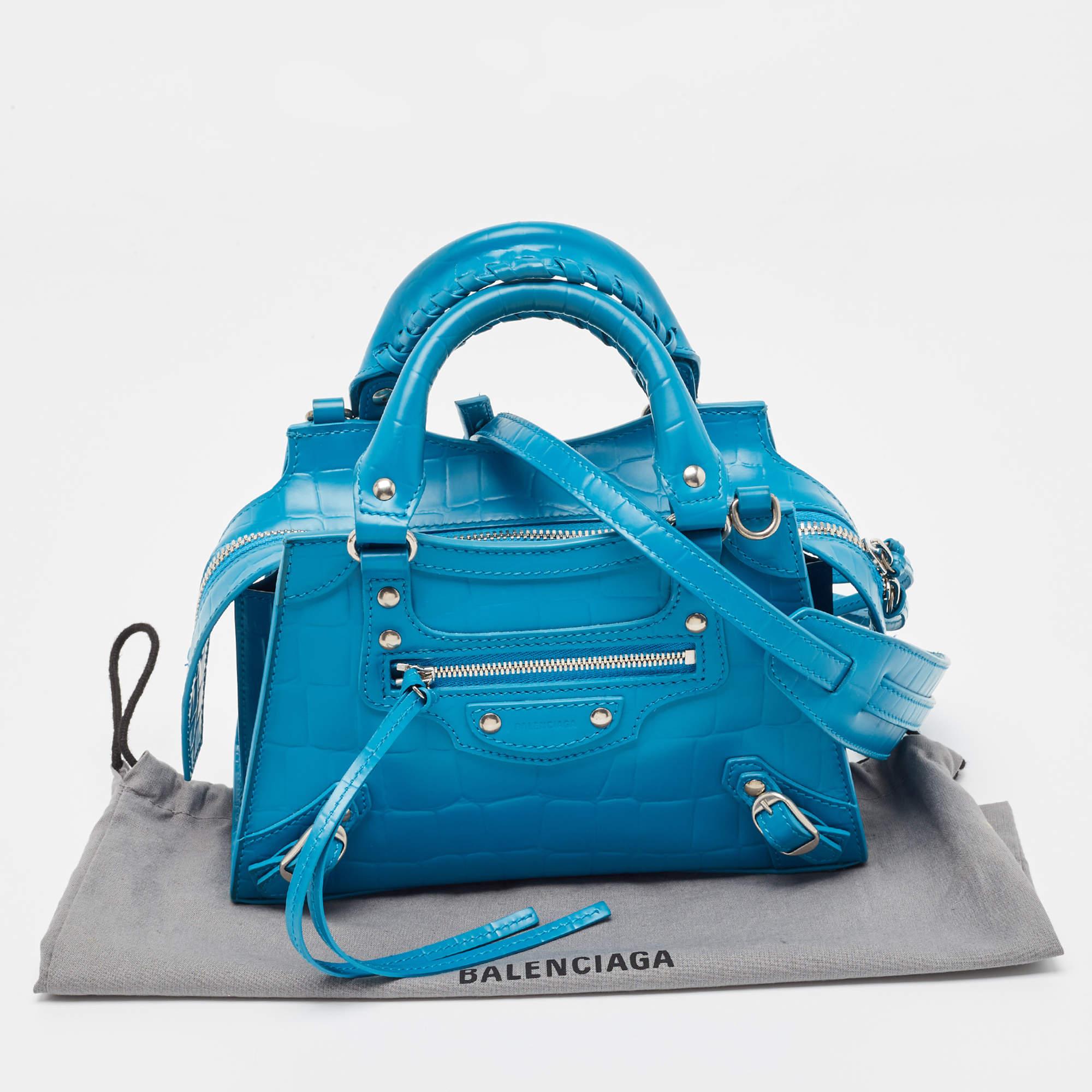 Balenciaga Blue Croc Embossed Leather Mini Neo Classic Bag 6