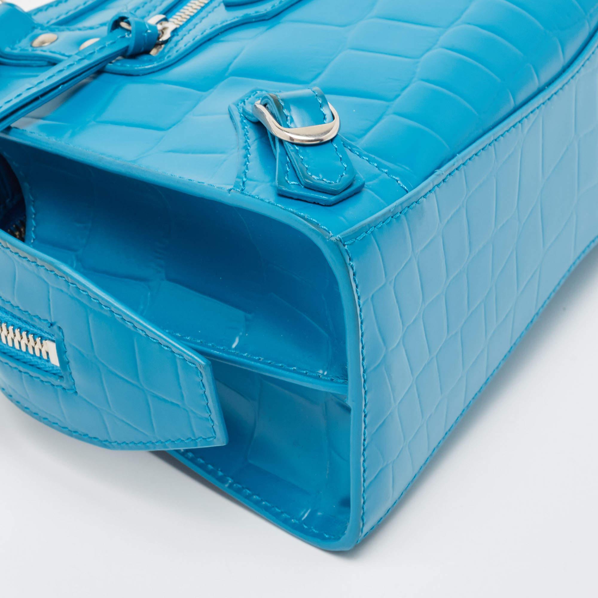 Balenciaga Blue Croc Embossed Leather Mini Neo Classic Bag 8