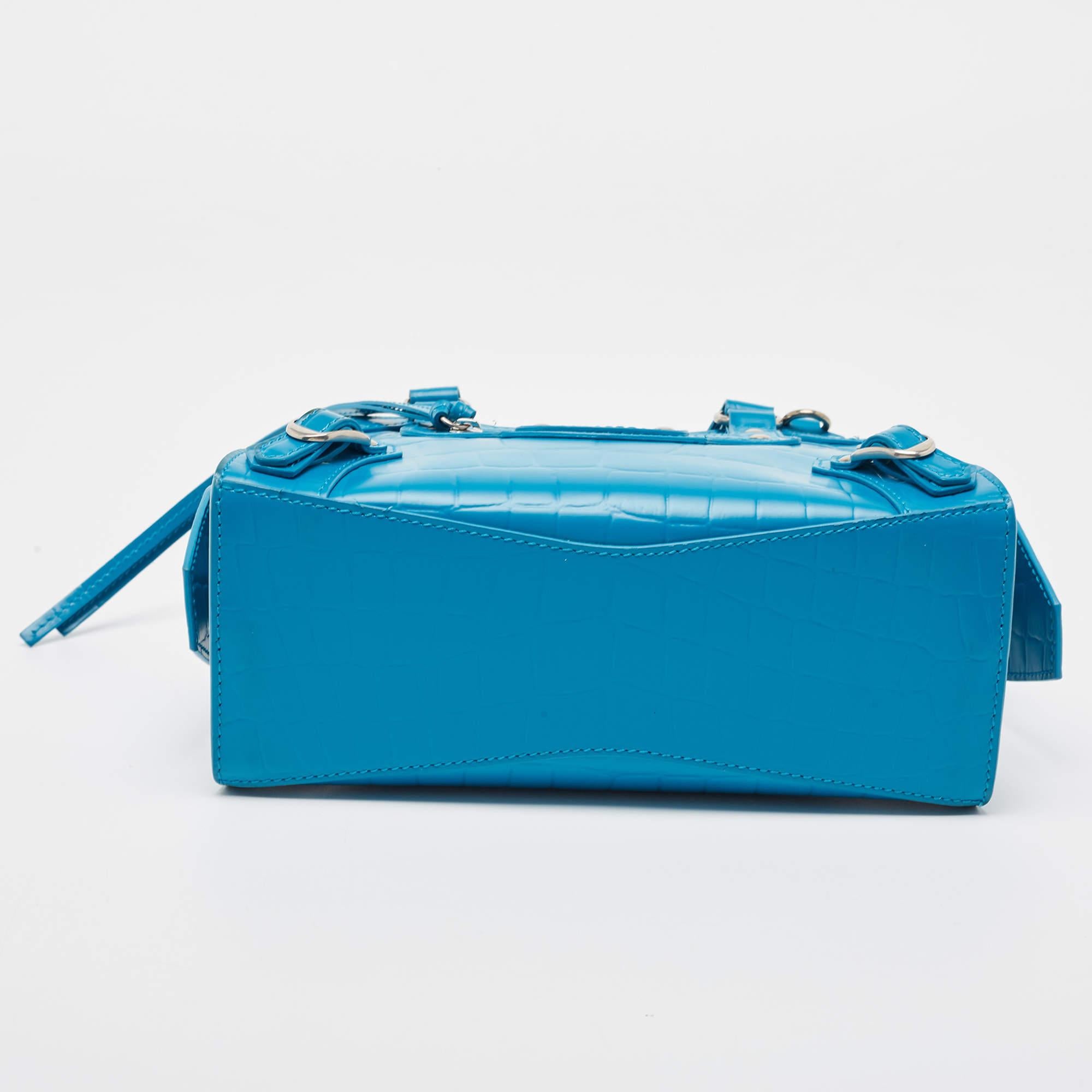 Balenciaga Blue Croc Embossed Leather Mini Neo Classic Bag 1