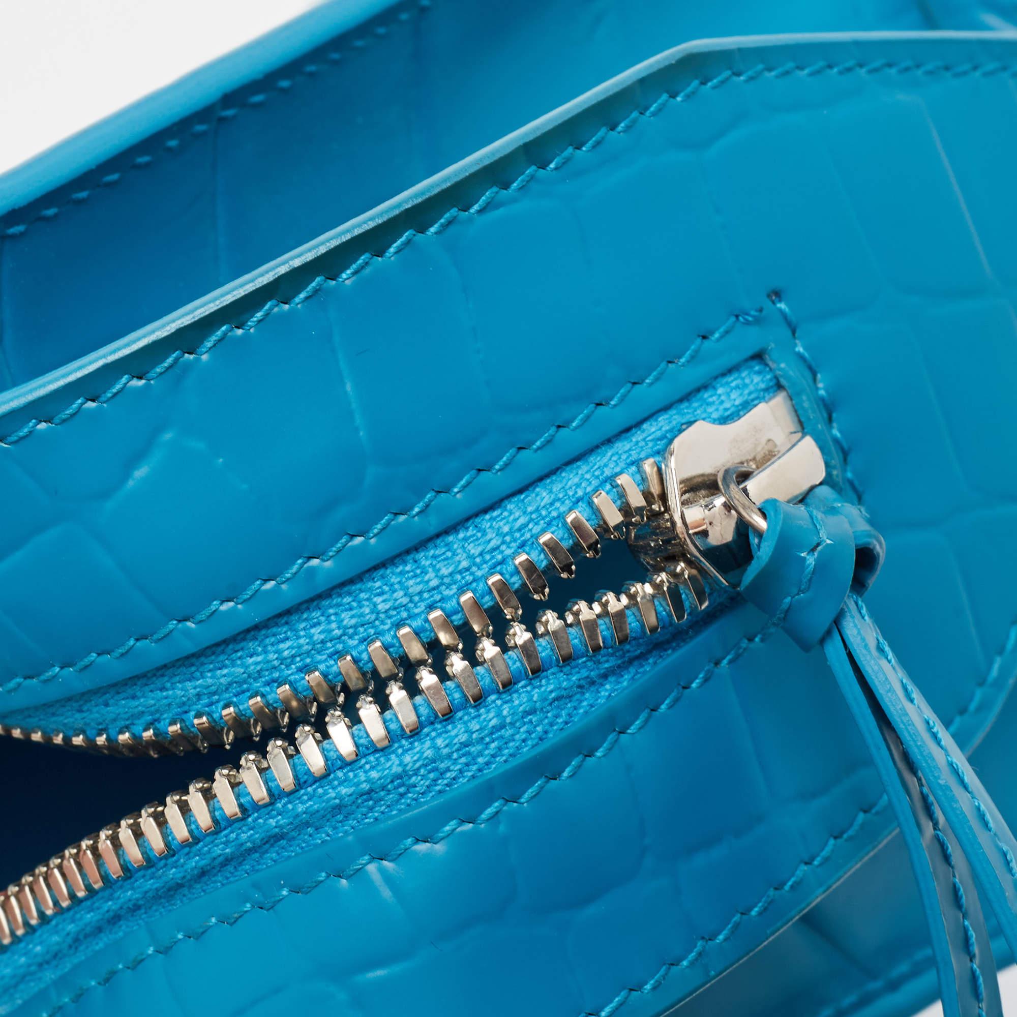 Balenciaga Blue Croc Embossed Leather Mini Neo Classic Bag 3