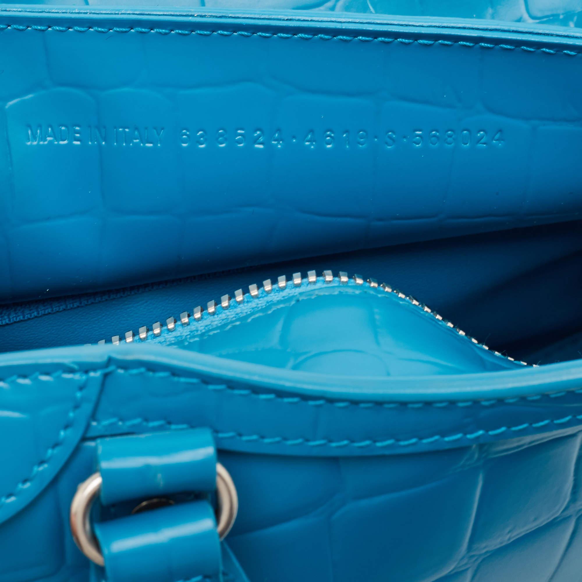 Balenciaga Blue Croc Embossed Leather Mini Neo Classic Bag 4