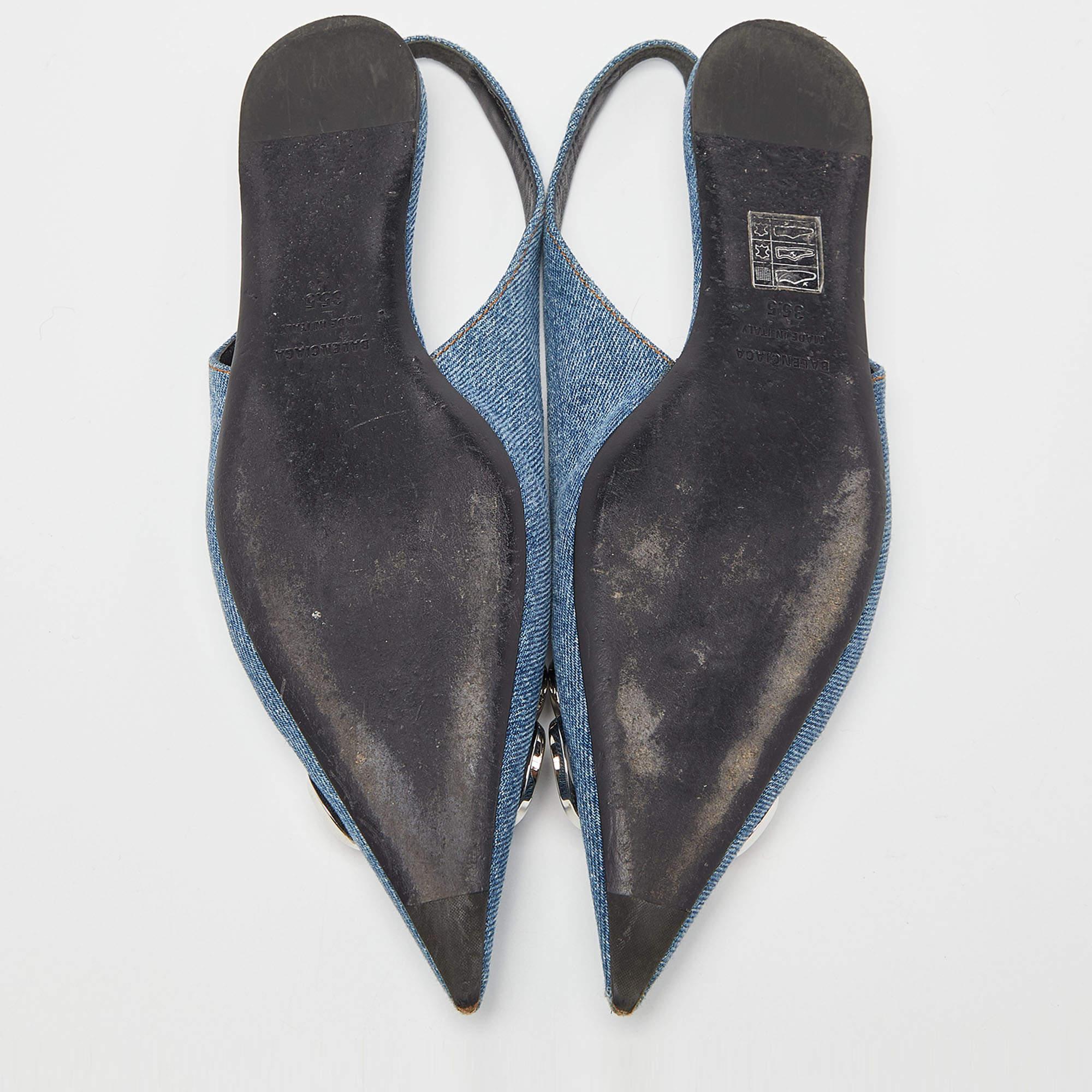 Balenciaga Blue Denim BB Knife Slingback Flat Sandals Size 35.5 For Sale 3