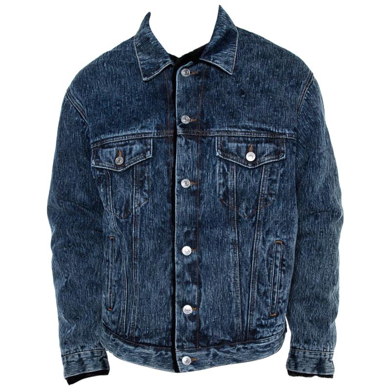 Balenciaga Blue Denim Faux Shearling Lined Oversized Jacket S