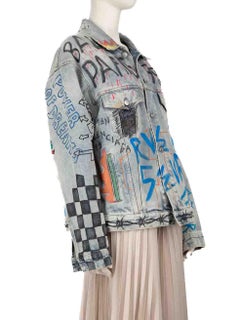 Balenciaga Blue Denim Graffiti Jacket Size XS