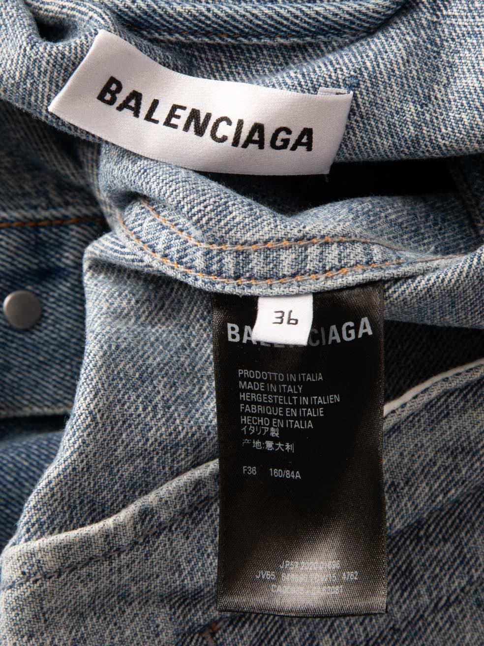 Balenciaga Blue Denim Logo Printed Jacket Size S 2