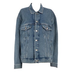 Balenciaga Blue Denim Logo Printed Jacket Size S