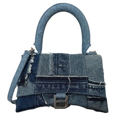 Balenciaga Blue Denim Patchwork Small Hourglass Top Handle Bag