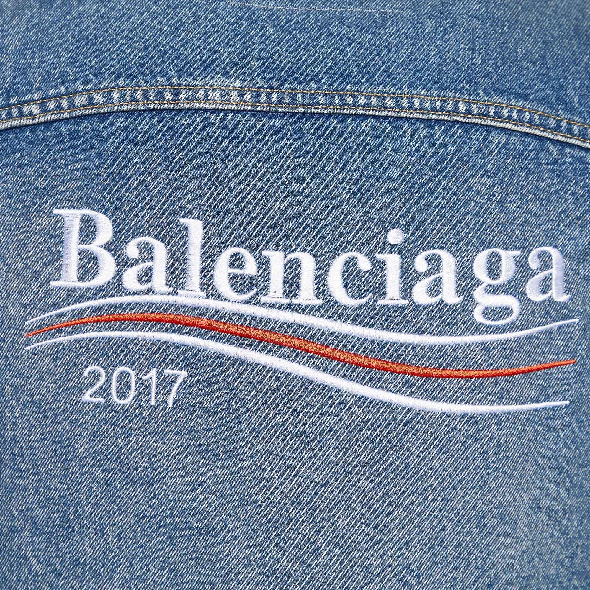 Balenciaga Veste brodée avec logo Demin dégradé bleu XXL Pour femmes en vente