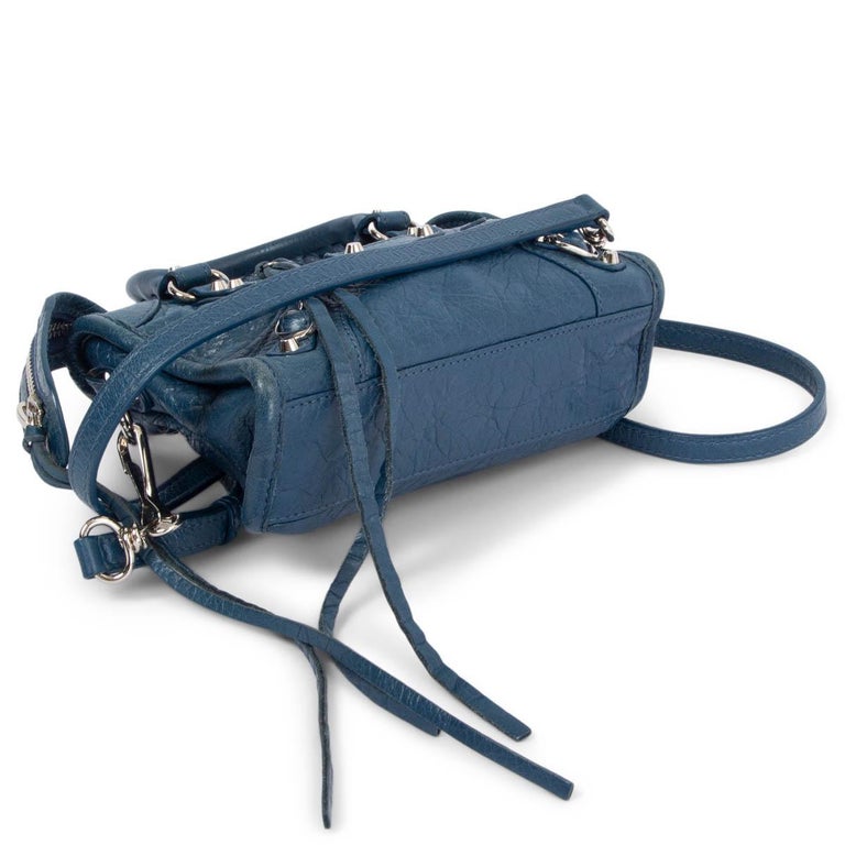 BALENCIAGA blue distressed leather CLASSIC CITY NANO Motorcycle