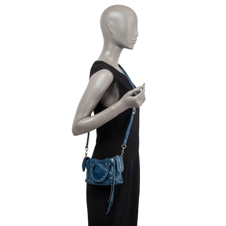 BALENCIAGA blue distressed leather CLASSIC CITY NANO Motorcycle