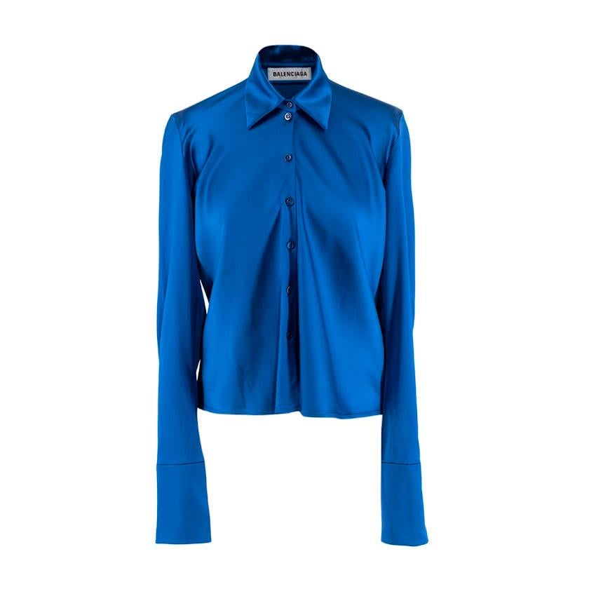 Balenciaga Blue Draped Satin Shirt For Sale