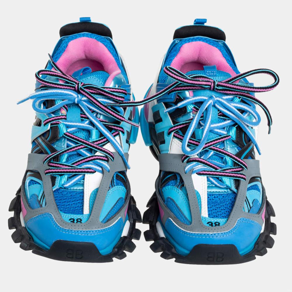 Bleu Balenciaga Blue Faux Leather And Mesh Track Sneakers Size 38