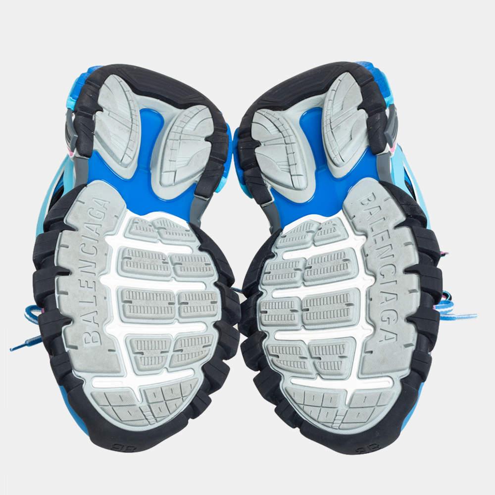  Balenciaga Blue Faux Leather And Mesh Track Sneakers Size 38 Pour femmes 
